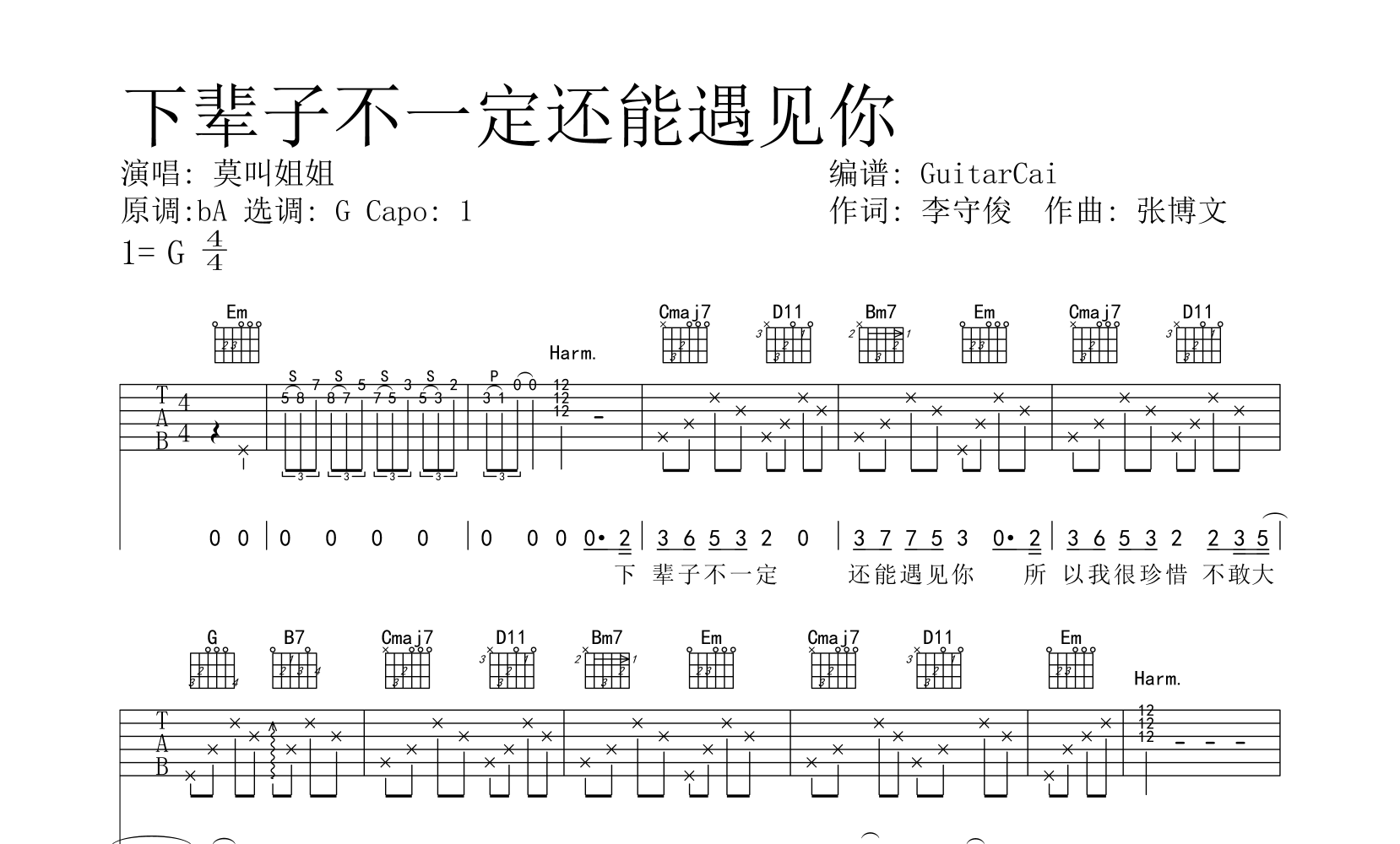 首页 吉他曲谱 文章详情 《下辈子不一定还能遇见你》,整首歌的歌词