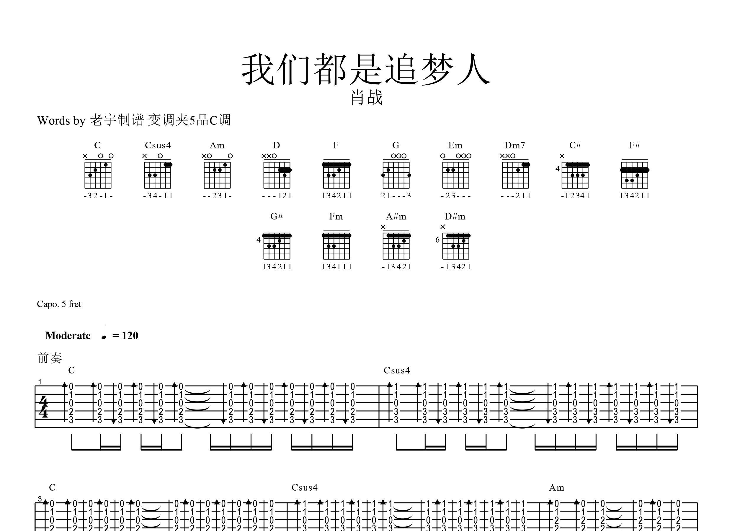 我们都是追梦人吉他谱预览图