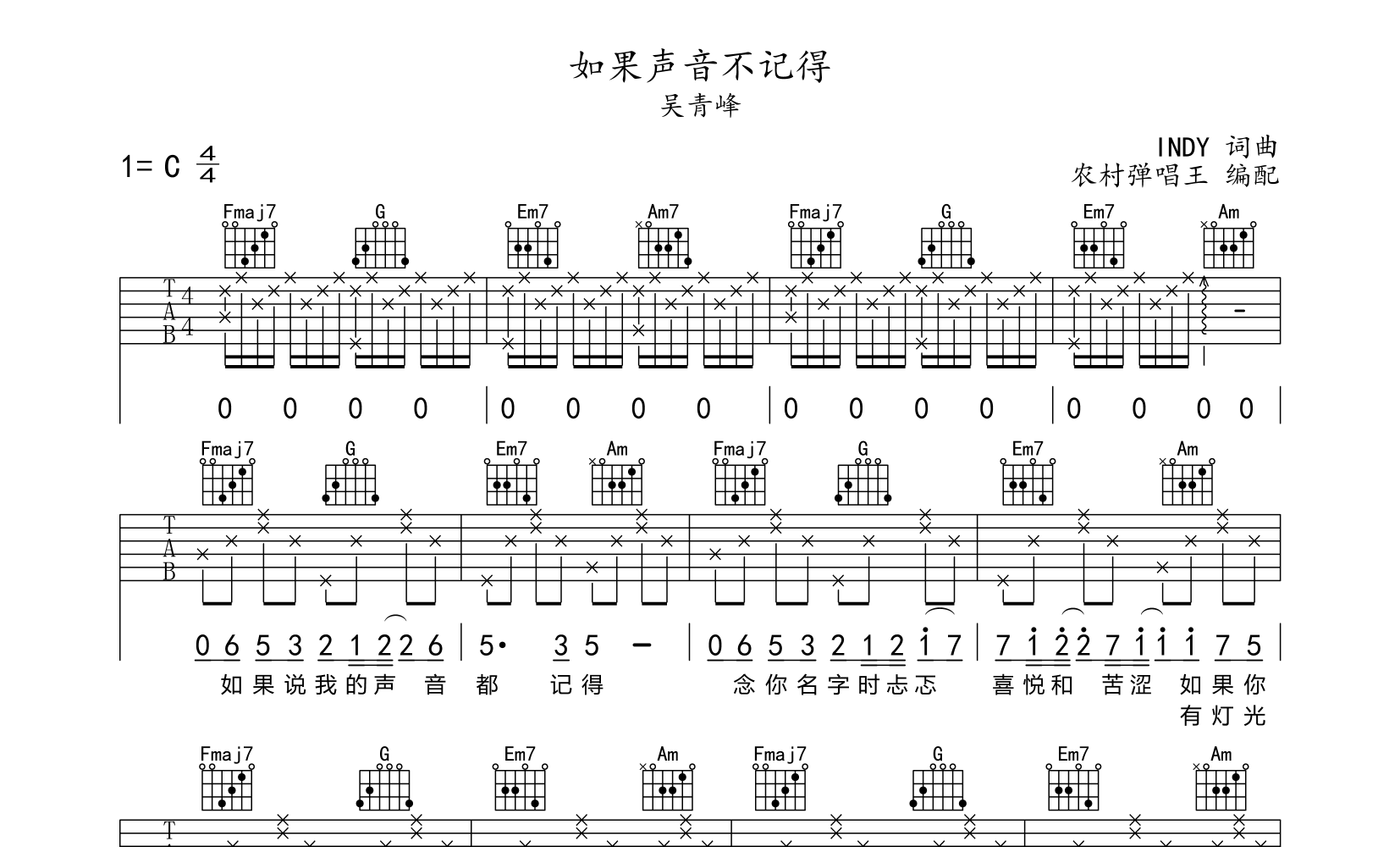 如果声音不记得吉他谱预览图