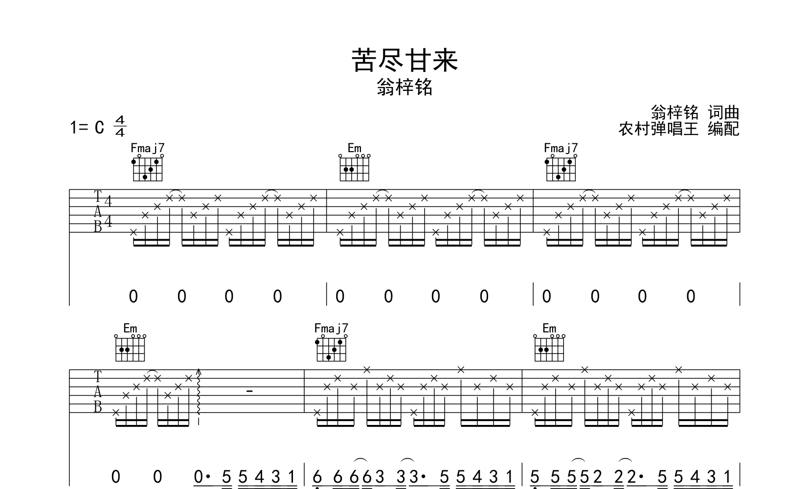 苦尽甘来吉他谱预览图