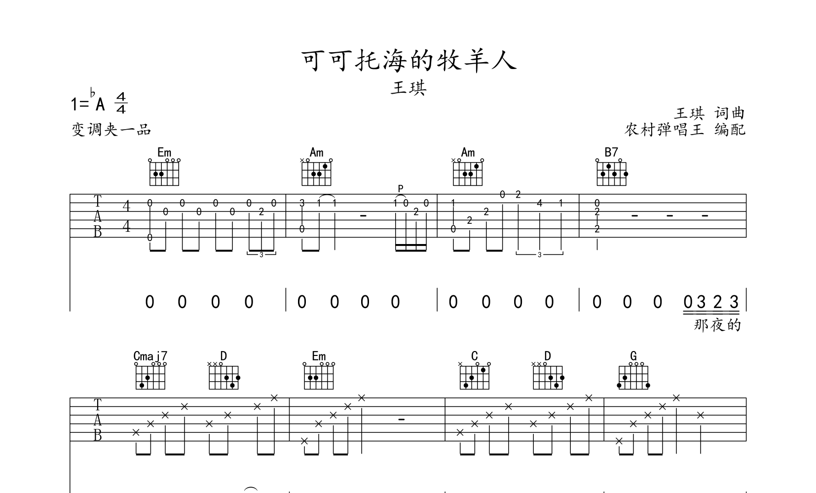 可可托海的牧羊人吉他谱预览图