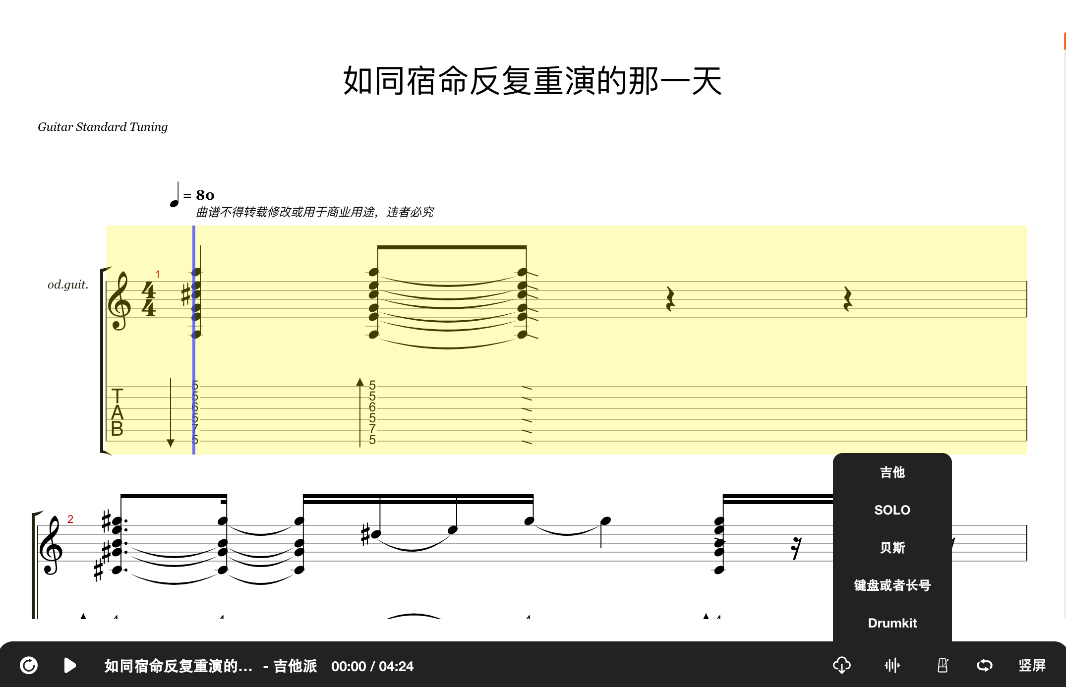 如同宿命反复重演的那一天吉他谱预览图