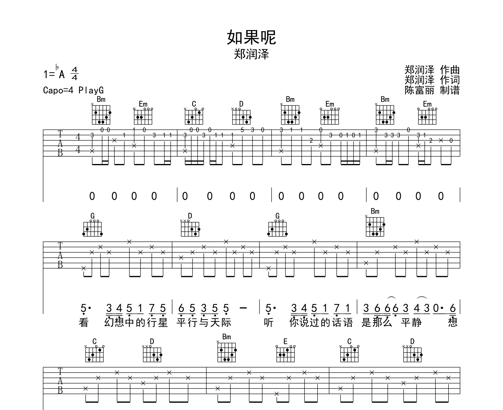 如果呢吉他谱预览图