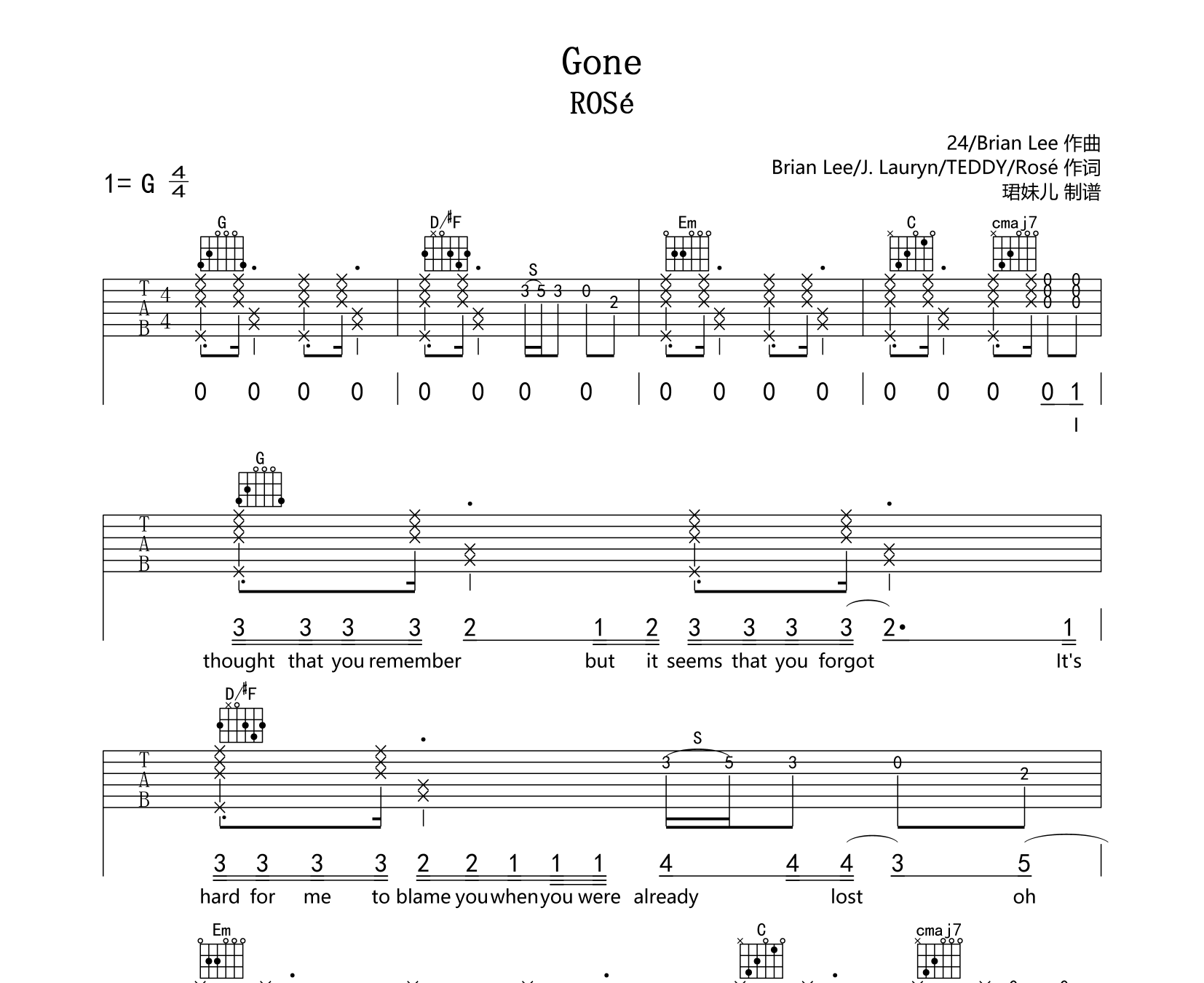 Gone吉他谱预览图