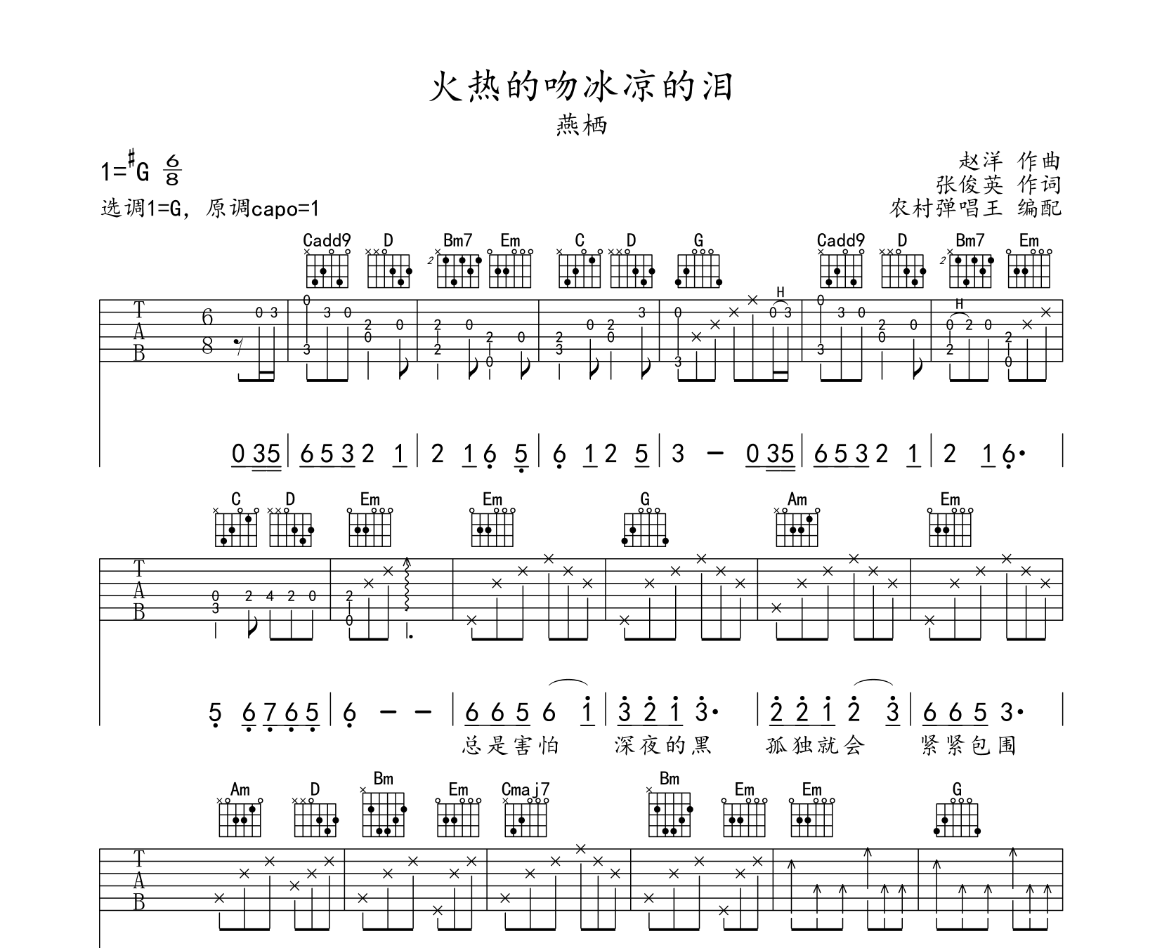 火热的吻冰凉的泪吉他谱预览图