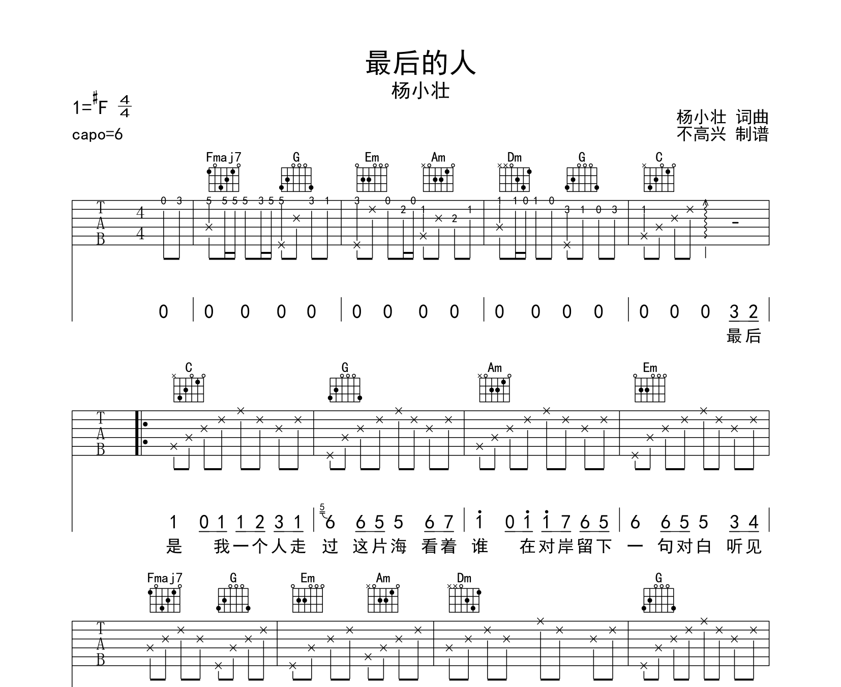 最后的人吉他谱预览图