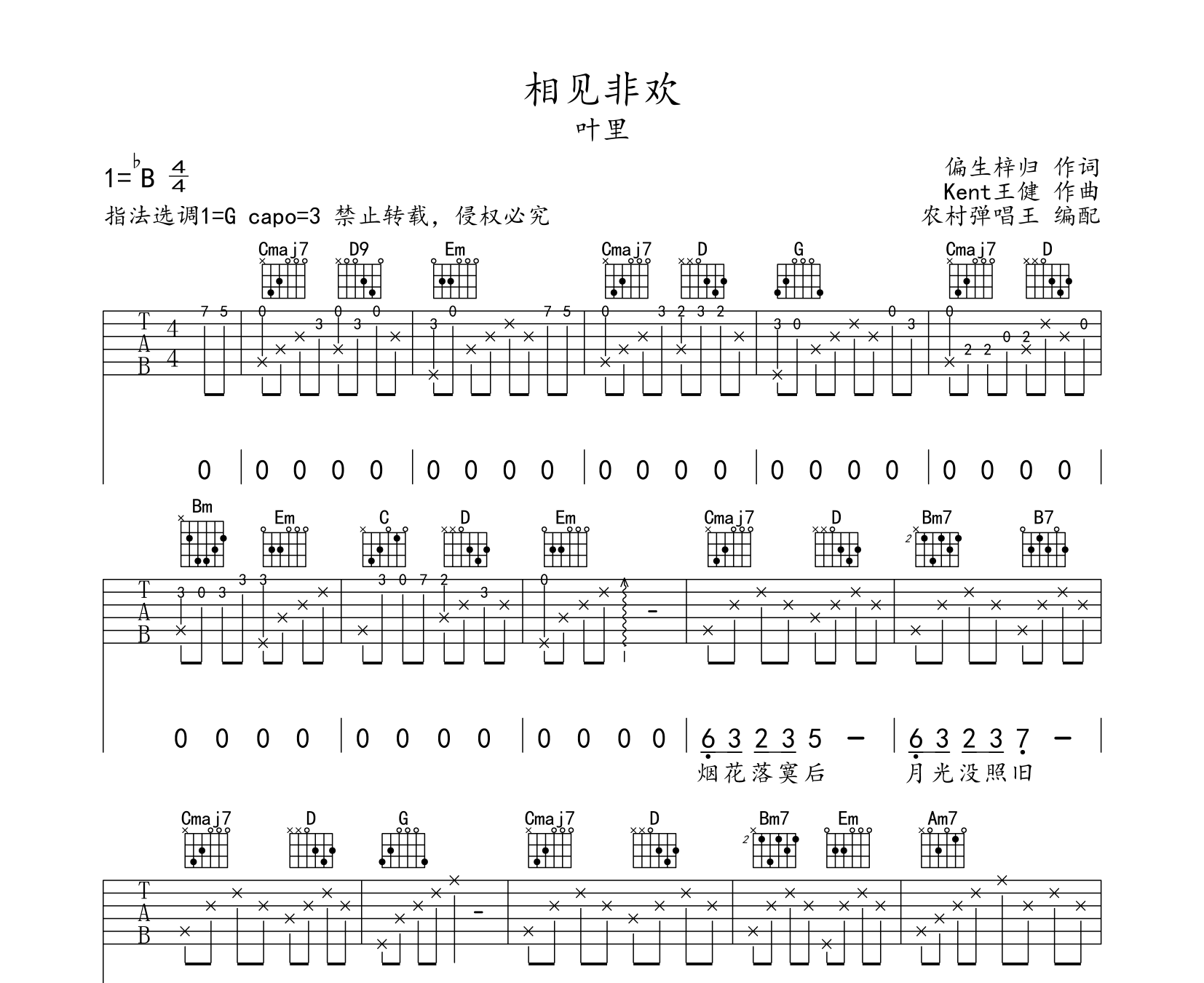 相见非欢吉他谱预览图