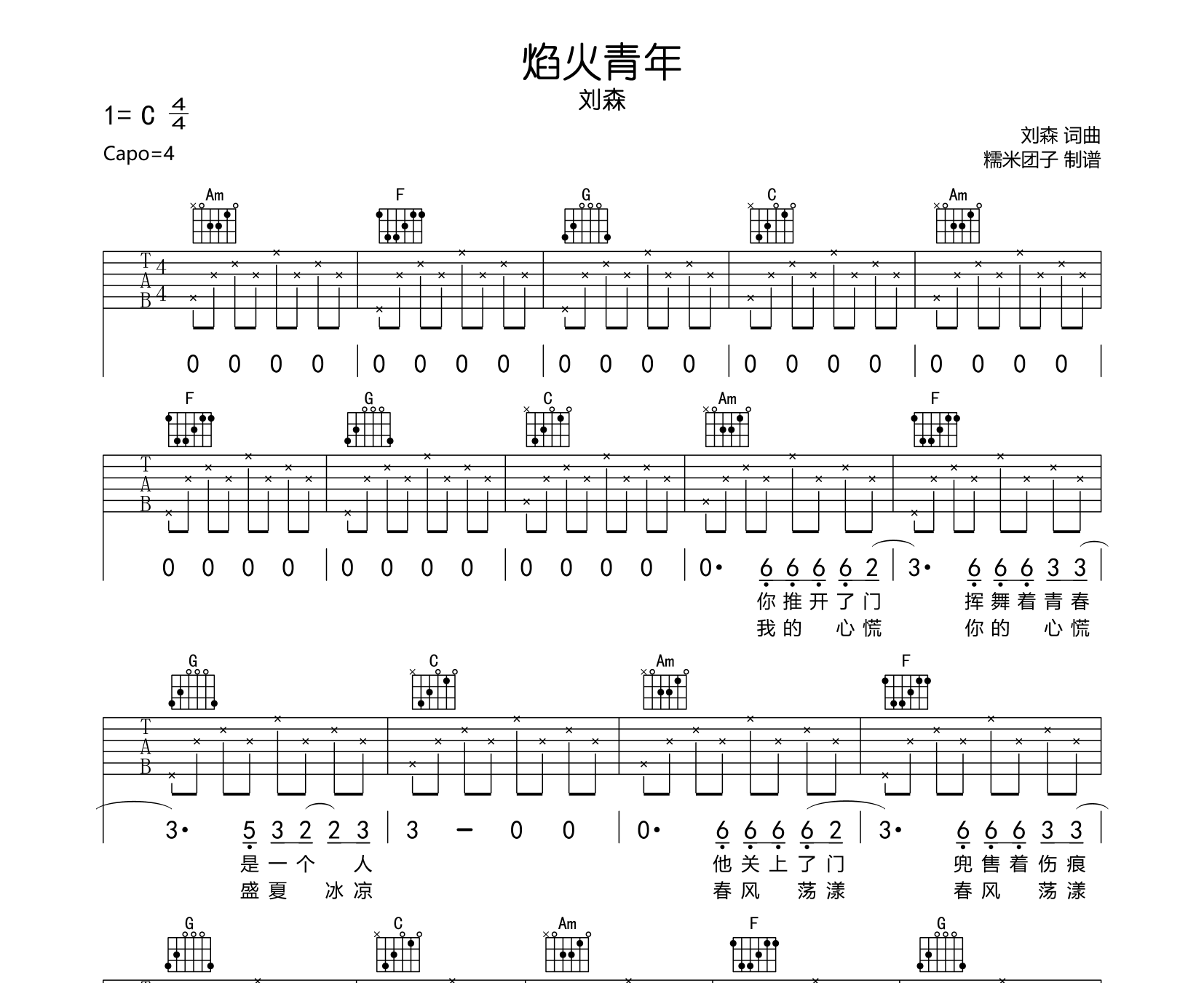 焰火青年吉他谱预览图