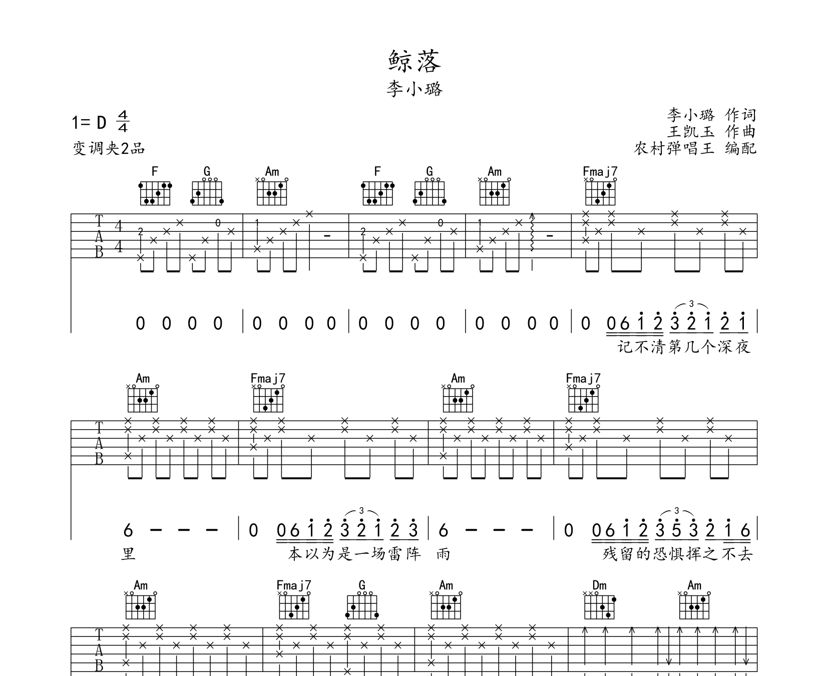 鲸落吉他谱预览图