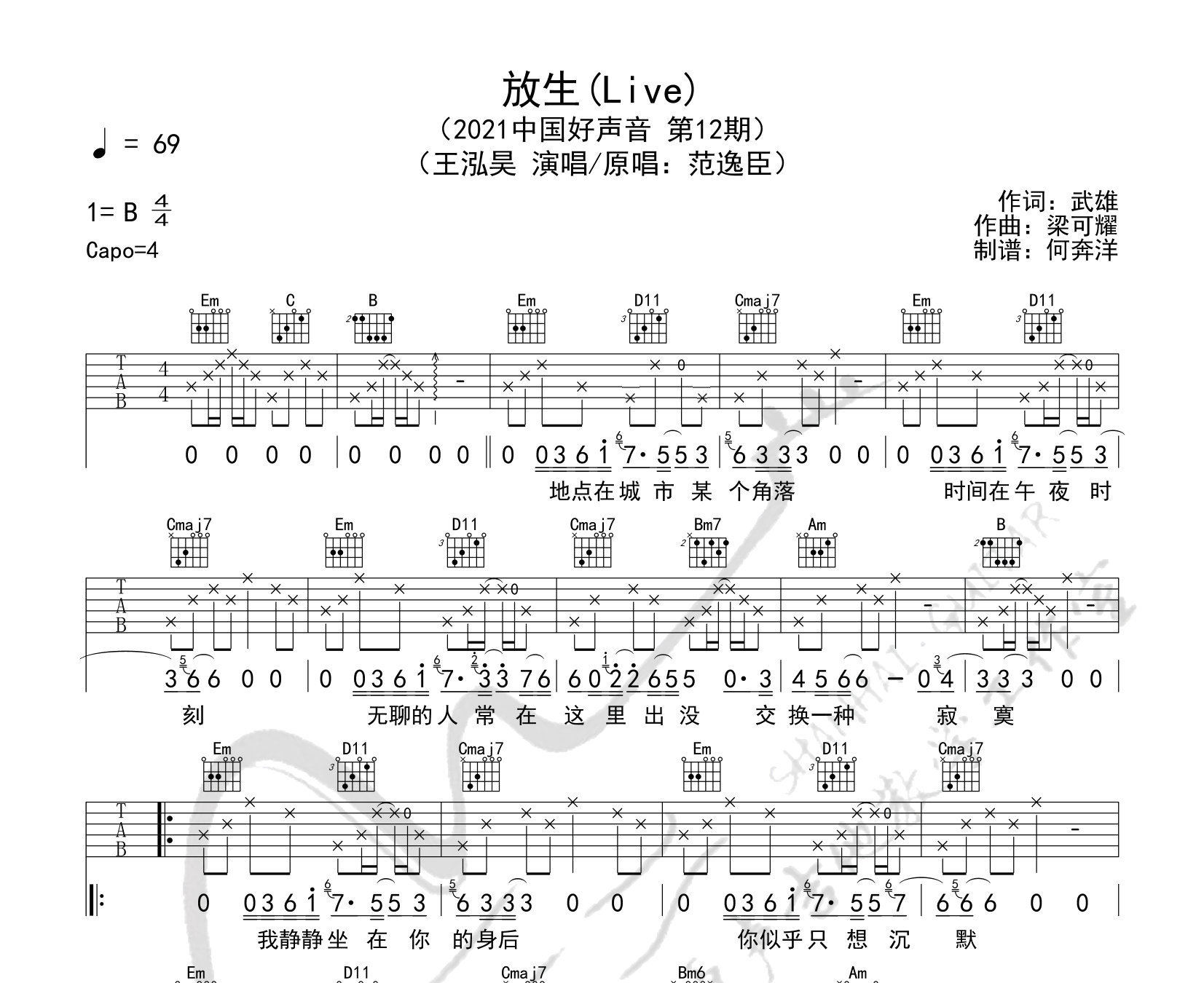 放生吉他谱预览图