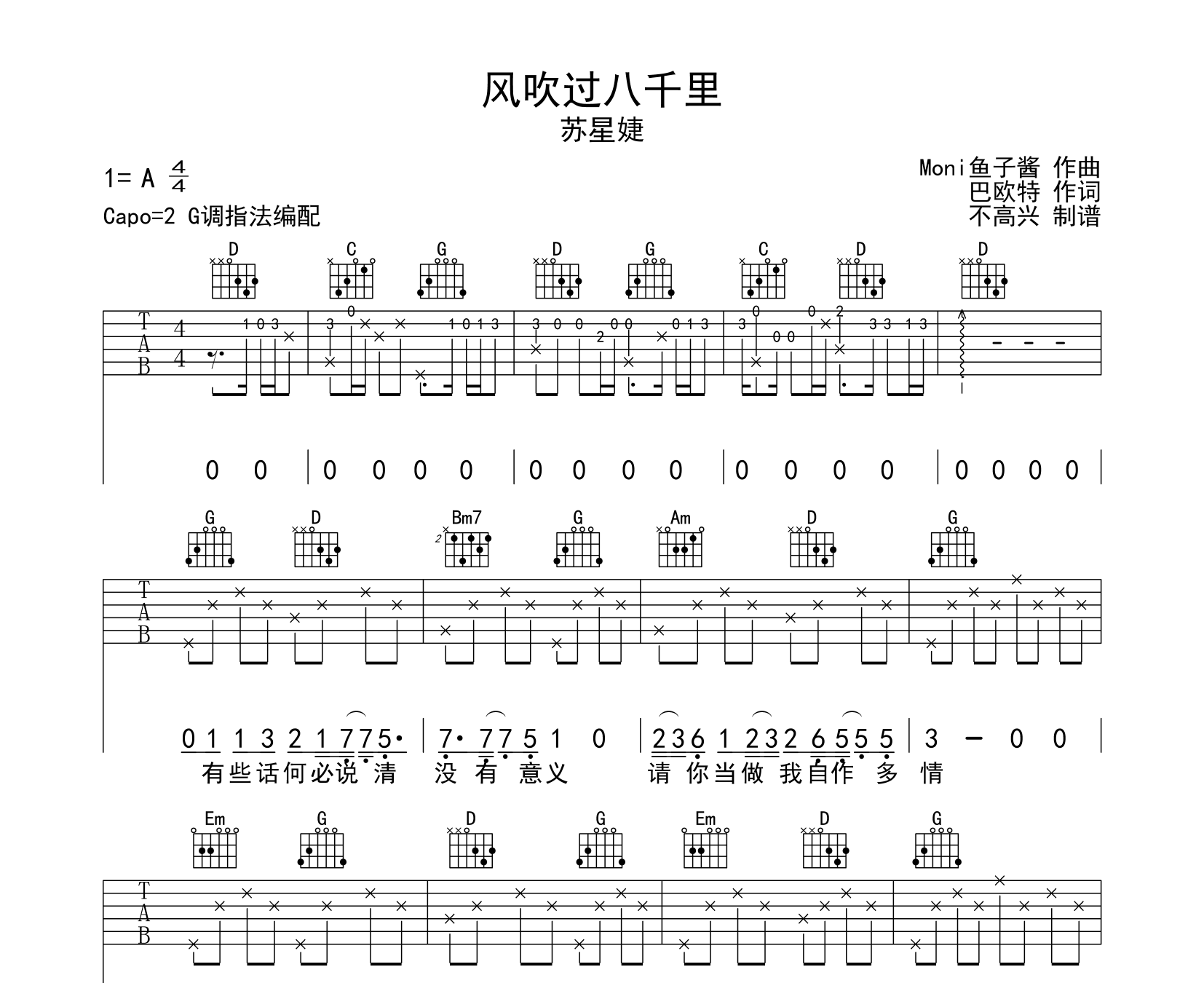 风吹过八千里吉他谱预览图