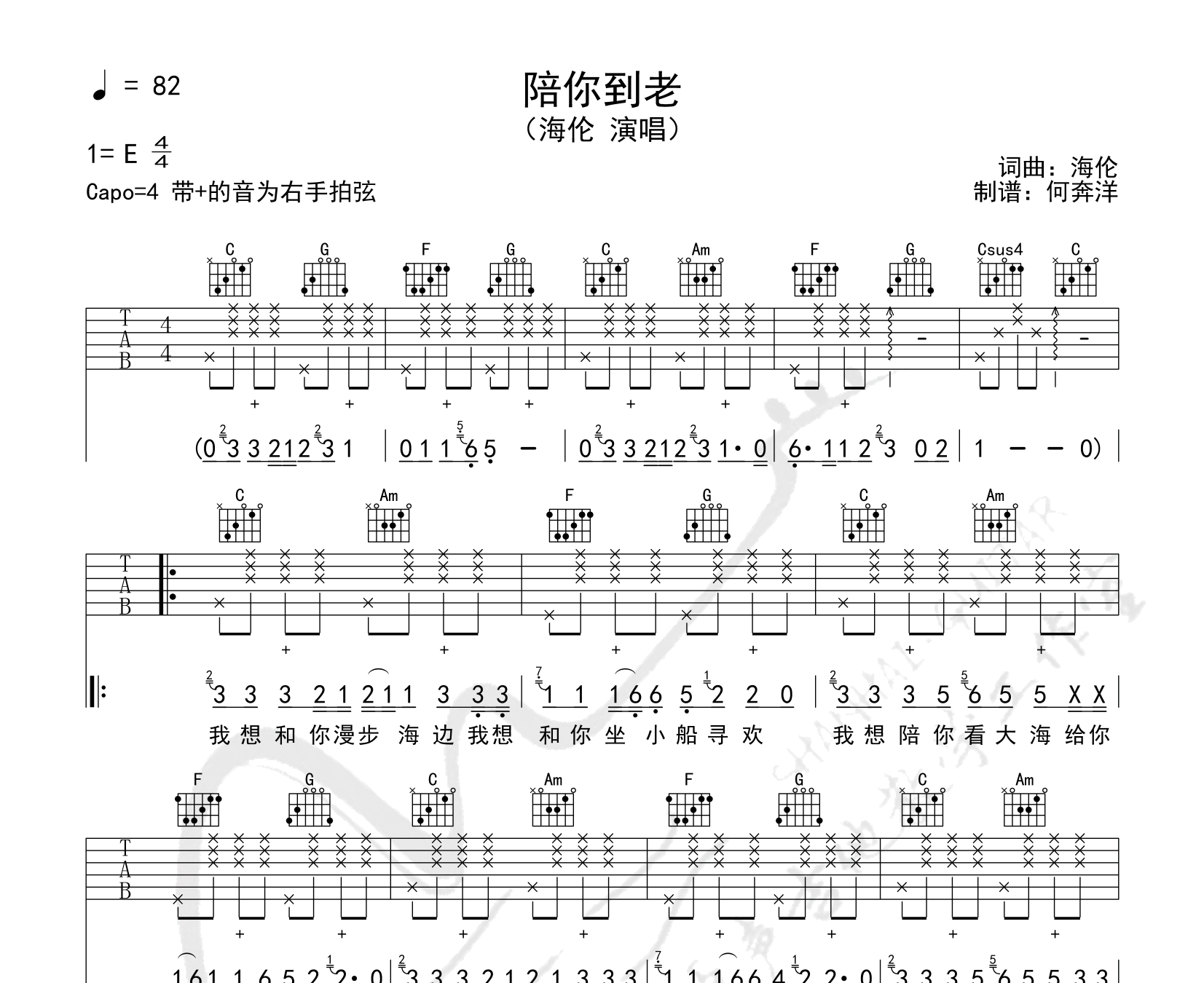 陪你到老吉他谱预览图