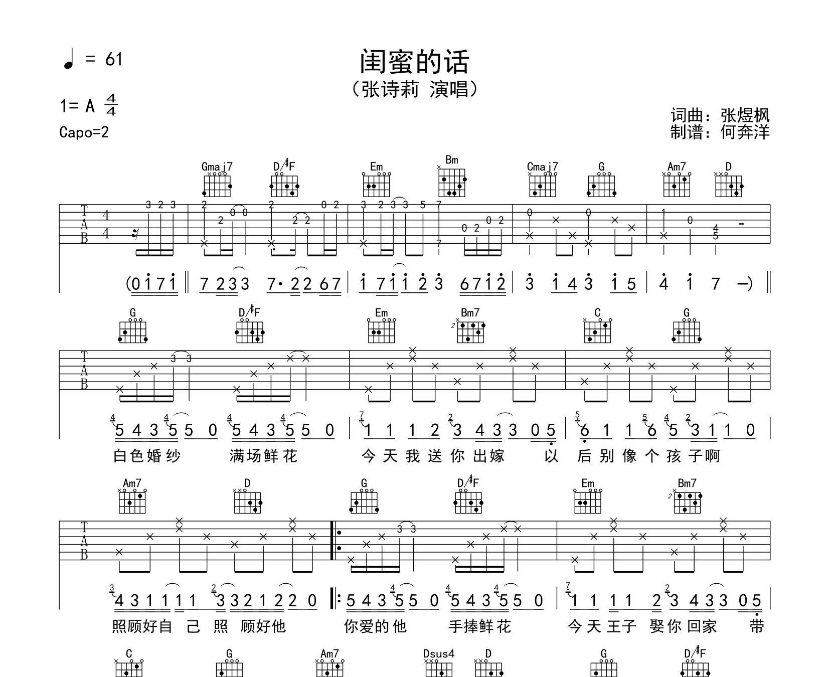 闺蜜的话吉他谱预览图