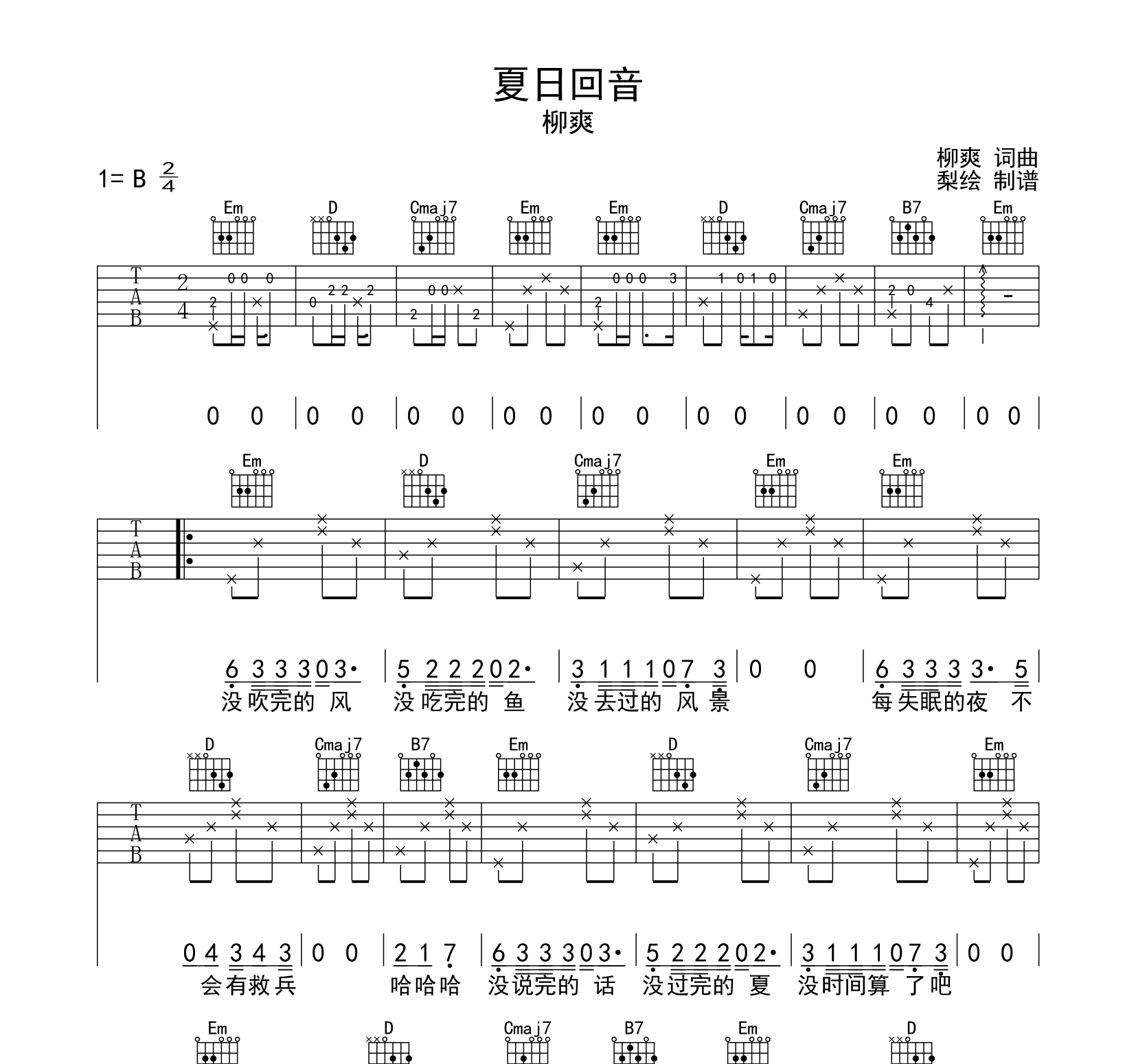 夏日回音吉他谱预览图