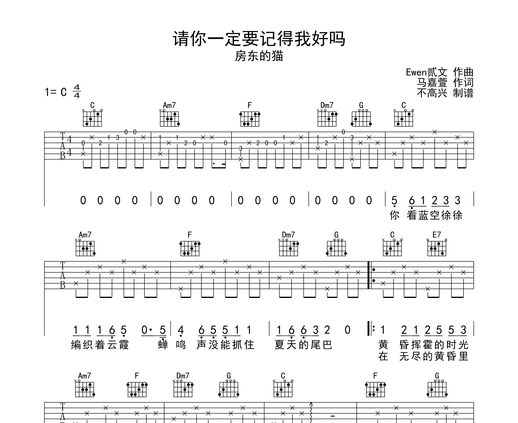 请你一定要记得我好吗吉他谱预览图