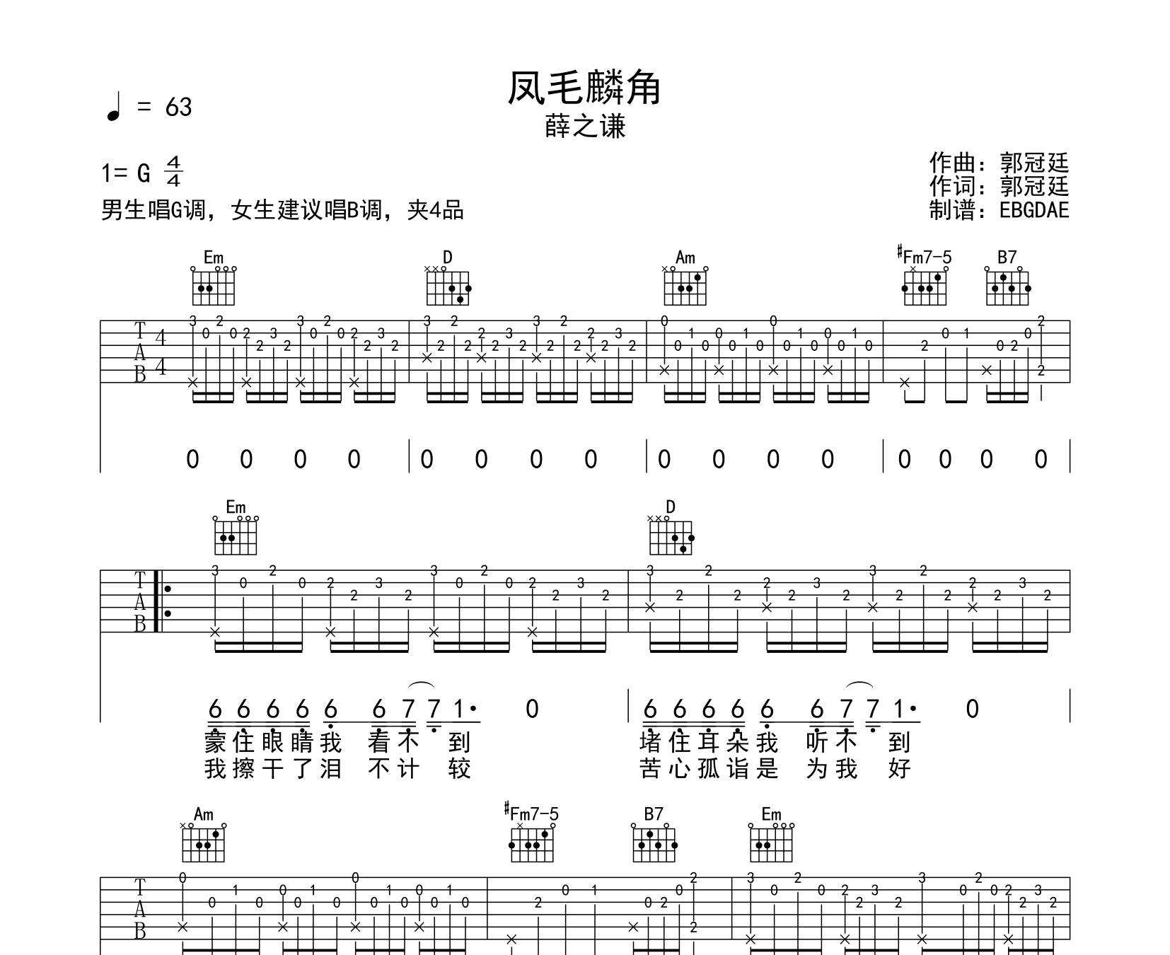 凤毛麟角吉他谱预览图