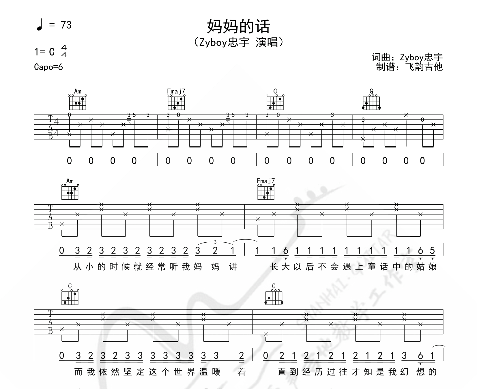 妈妈的话吉他谱预览图