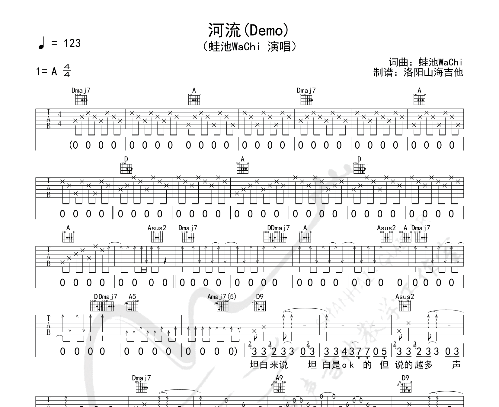 河流吉他谱预览图