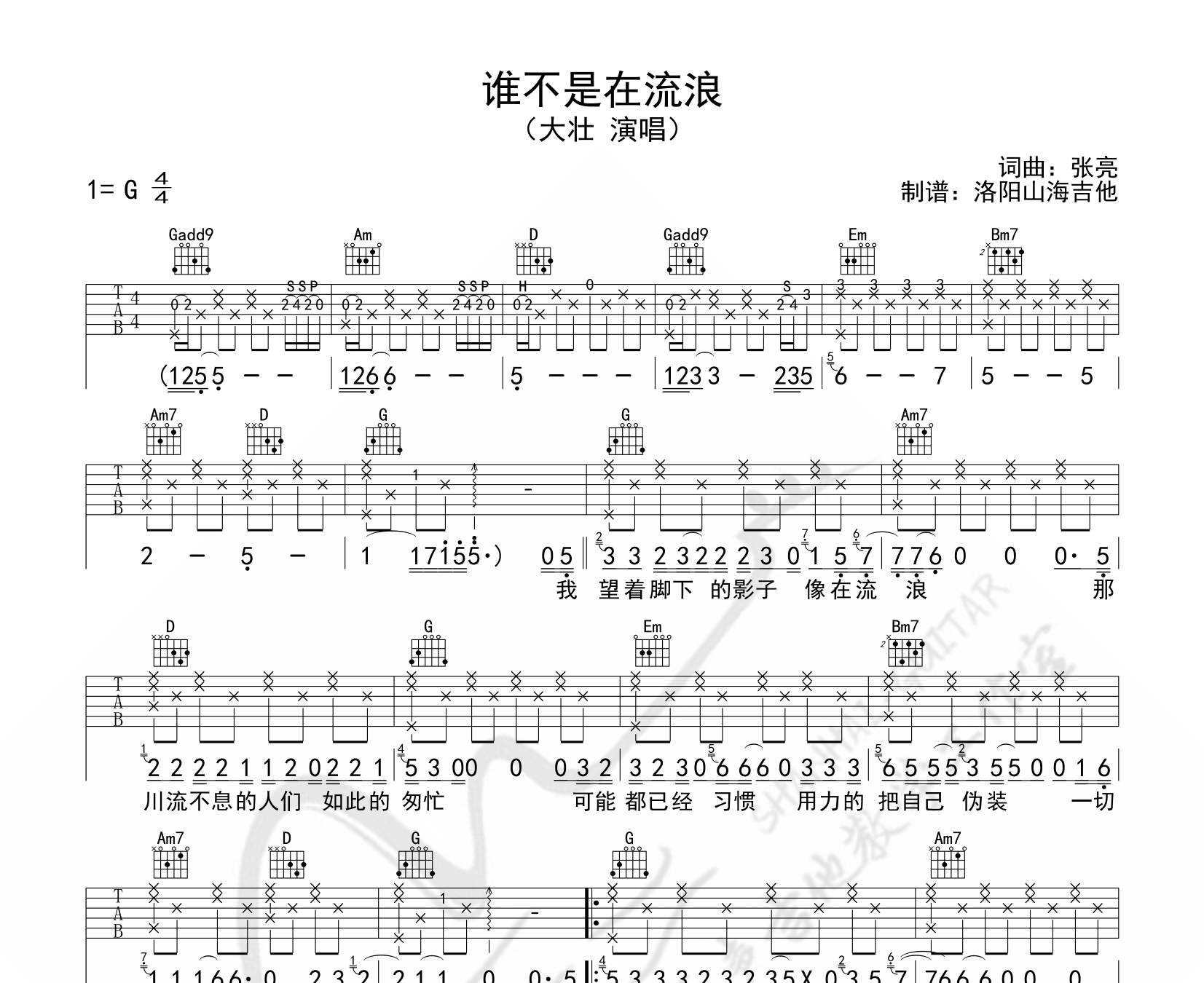 谁不是在流浪吉他谱预览图