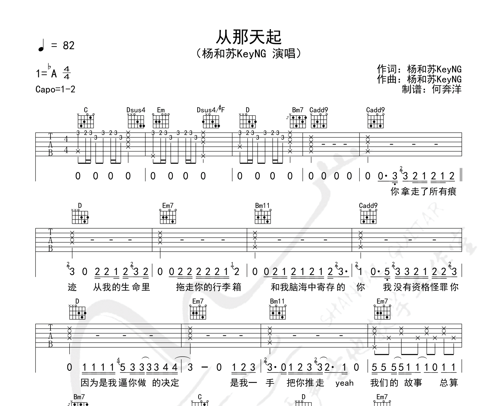 从那天起吉他谱预览图