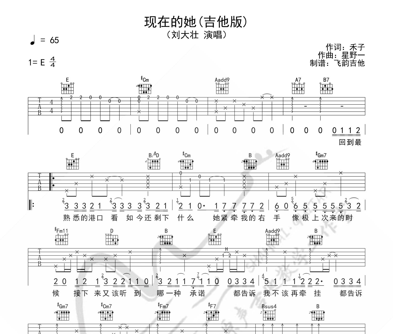 现在的她吉他谱预览图