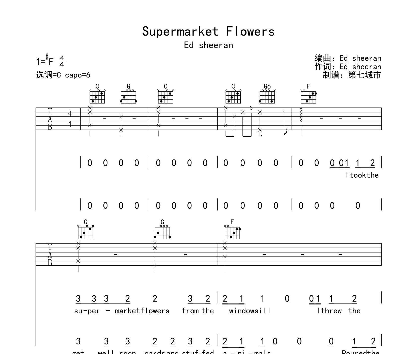 Supermarket Flowers吉他谱预览图