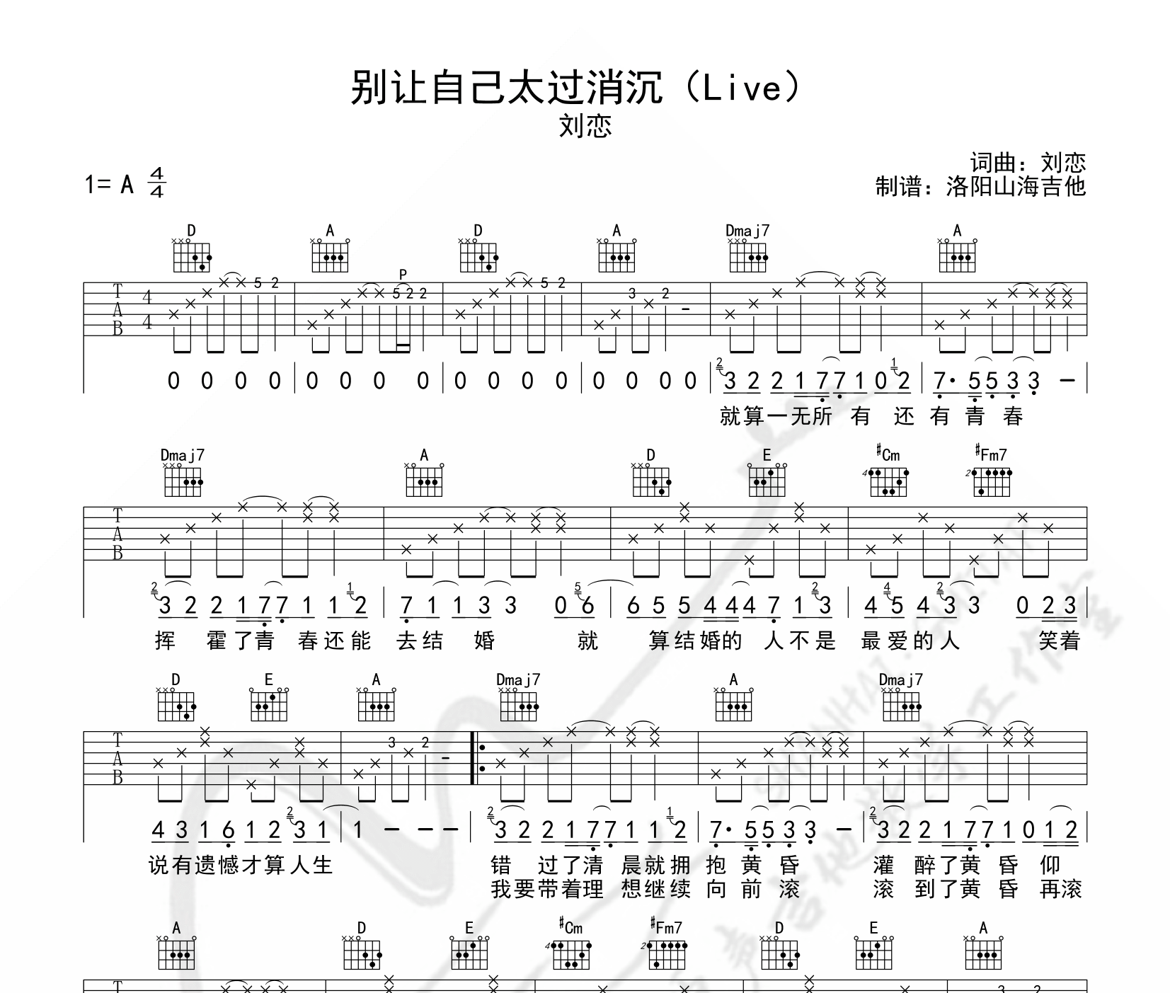 别让自己太过消沉吉他谱预览图