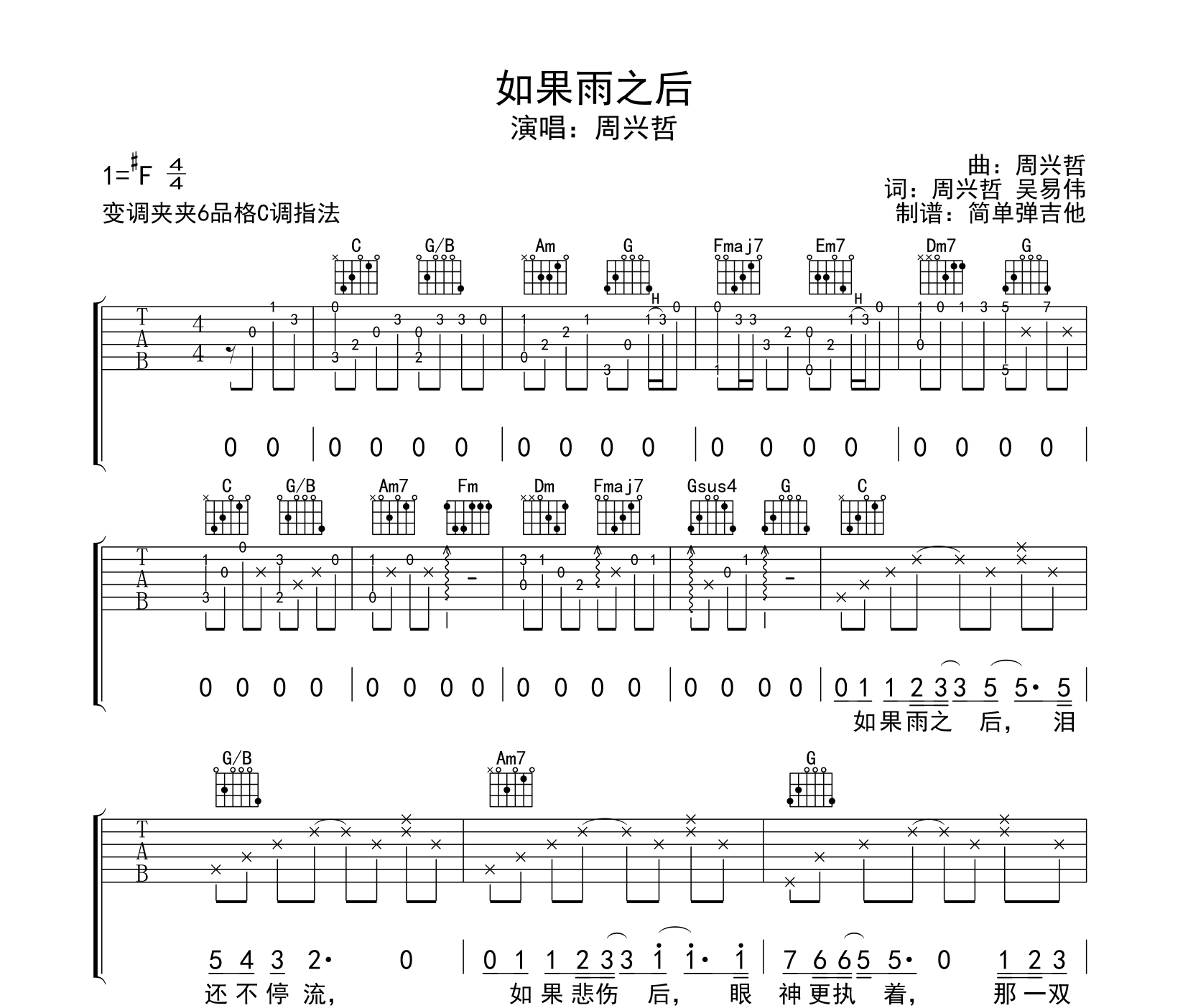 如果雨之后吉他谱预览图