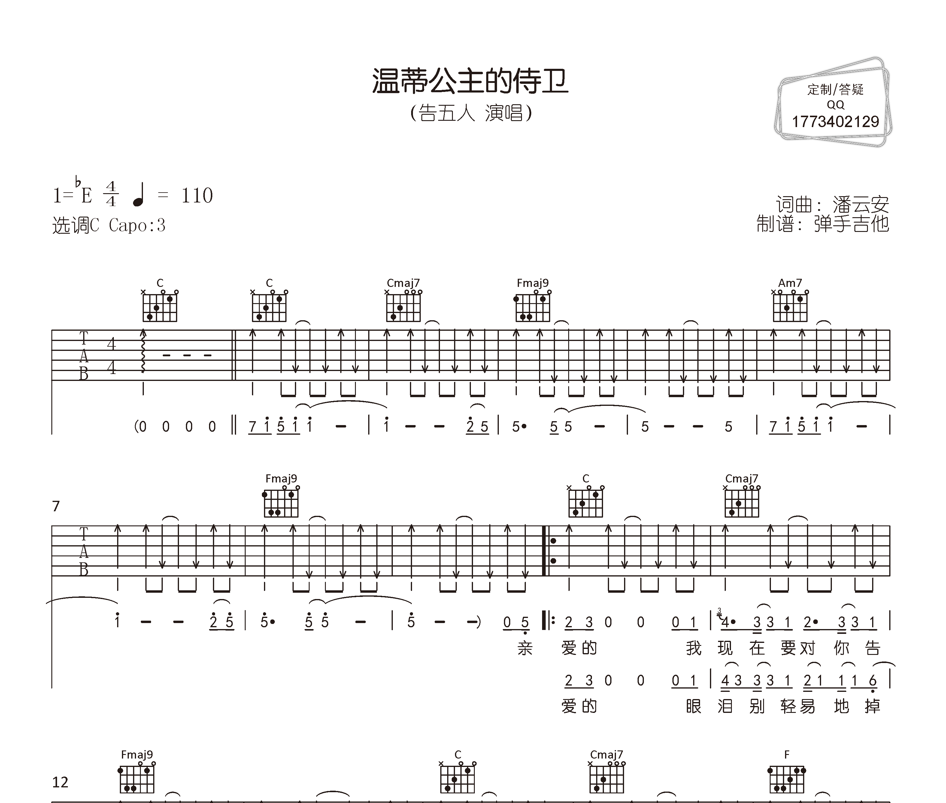 温蒂公主的侍卫吉他谱预览图