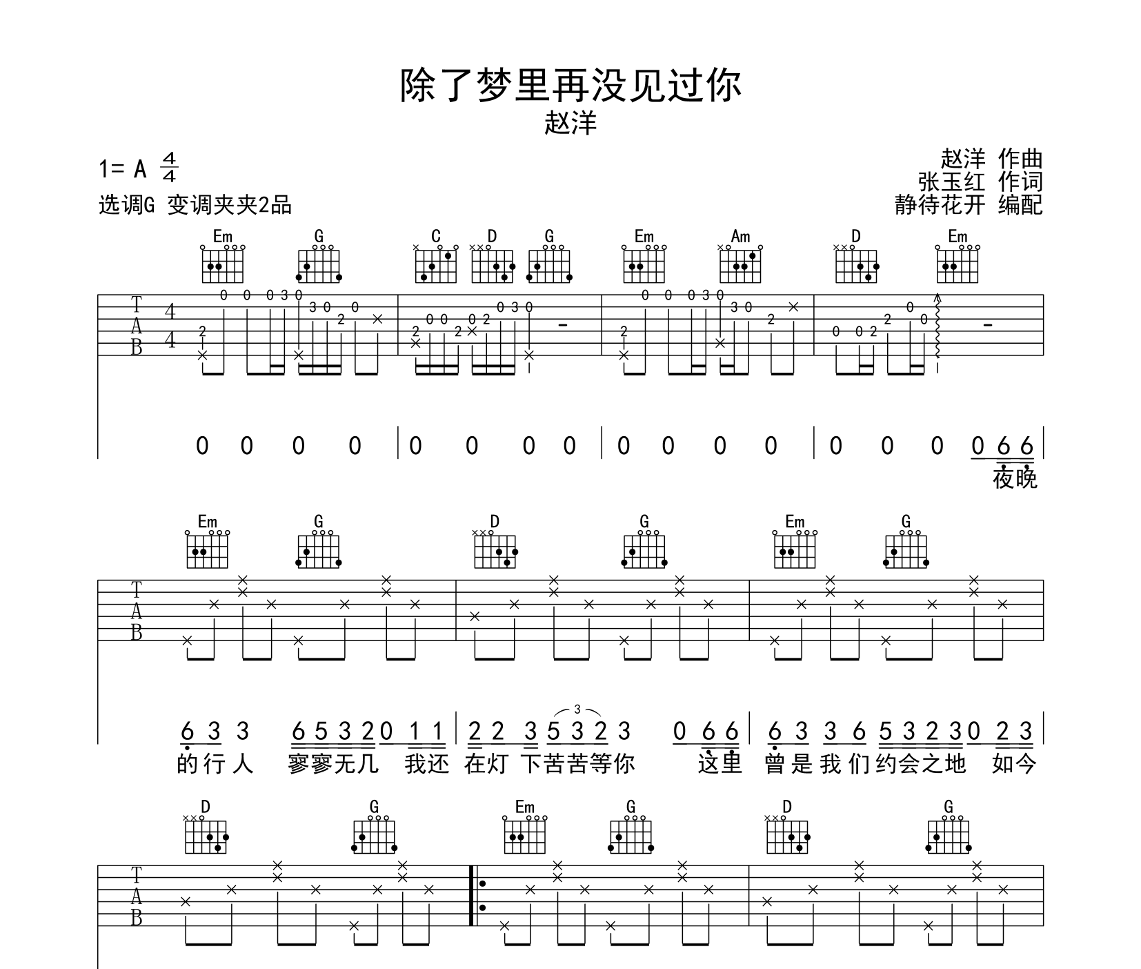 除了梦里再没见过你吉他谱预览图