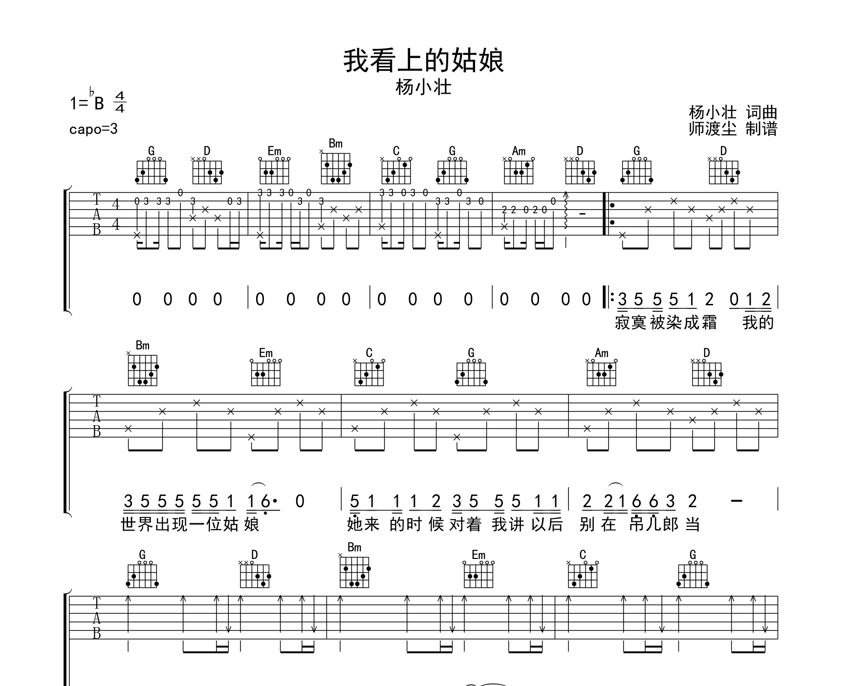 我看上的姑娘吉他谱预览图