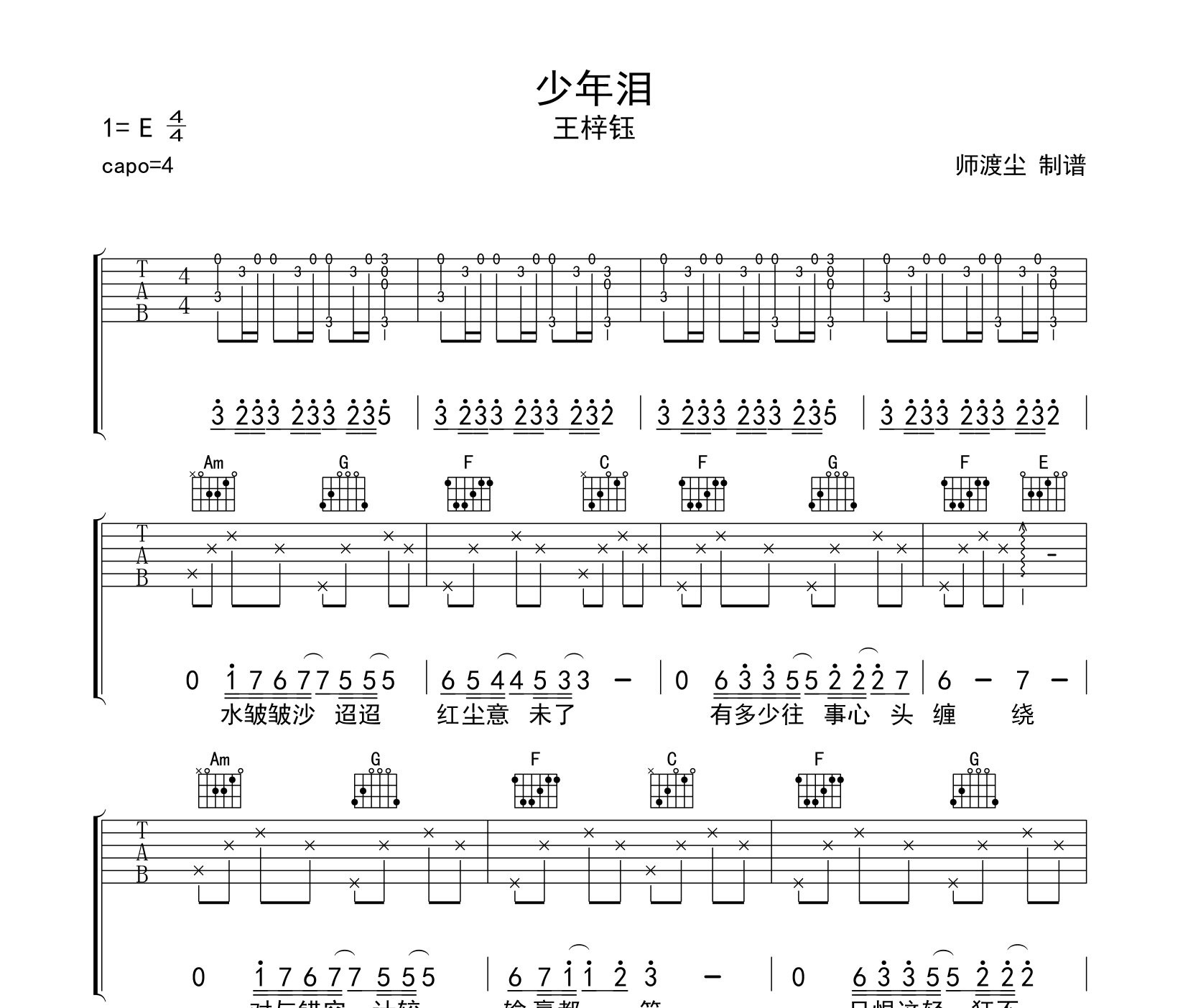 少年泪吉他谱预览图