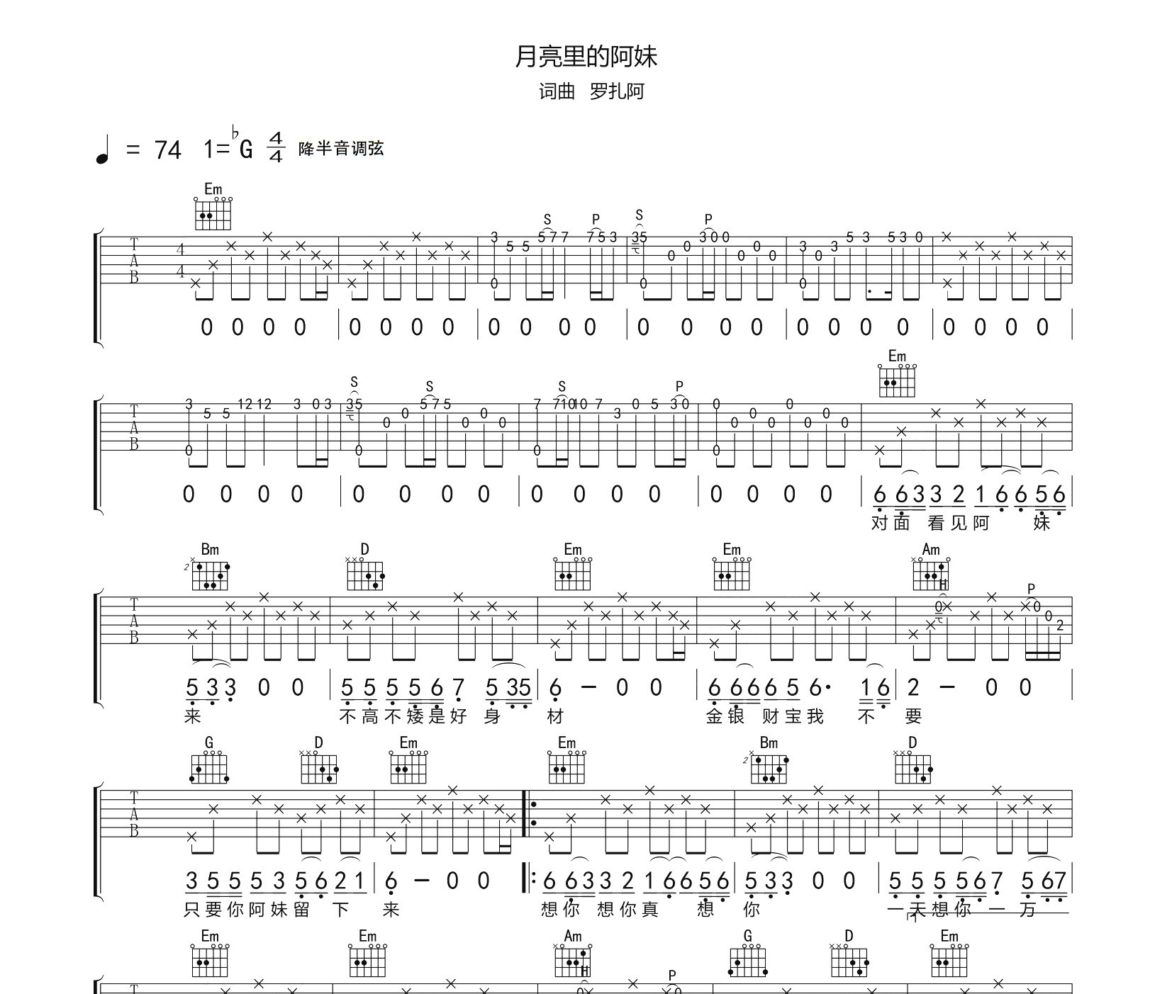 月亮里的阿妹吉他谱预览图