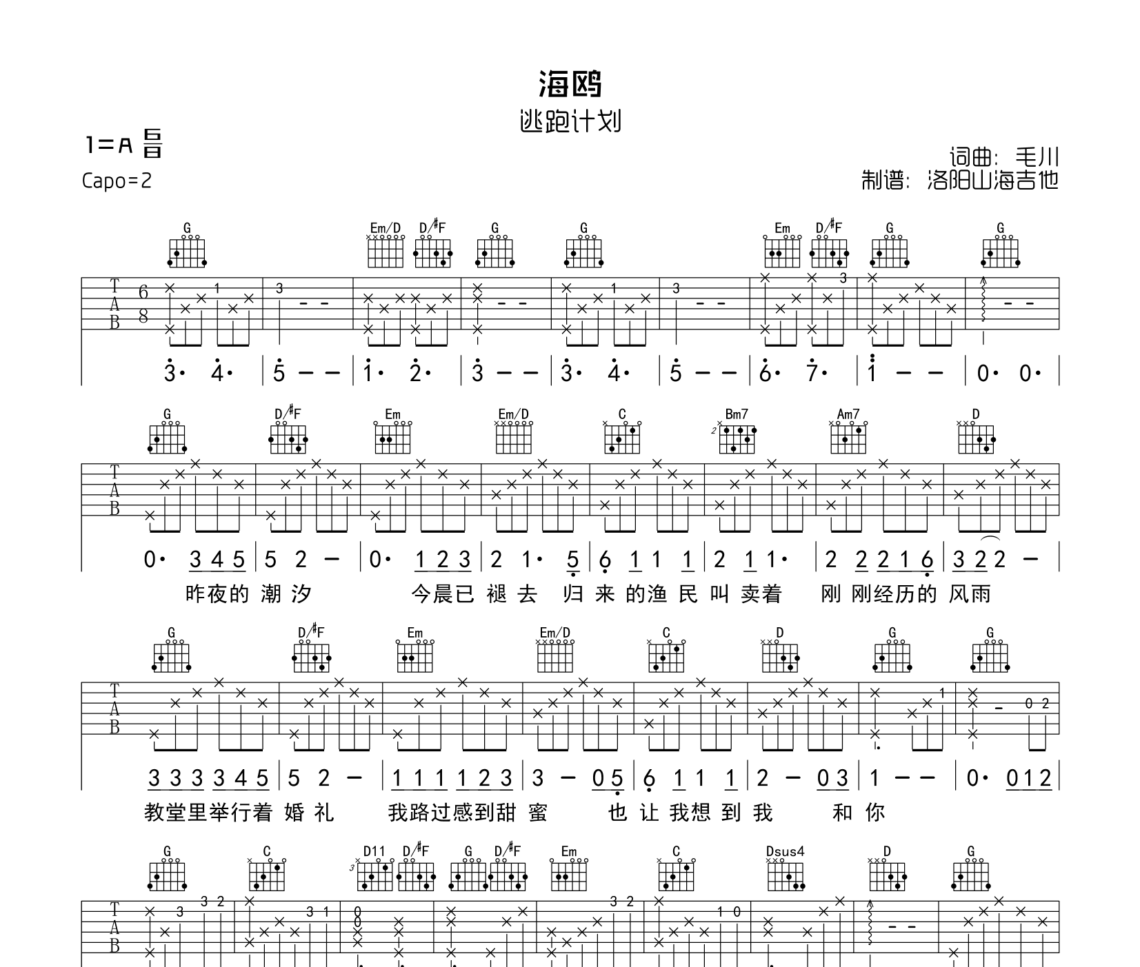 海鸥吉他谱预览图