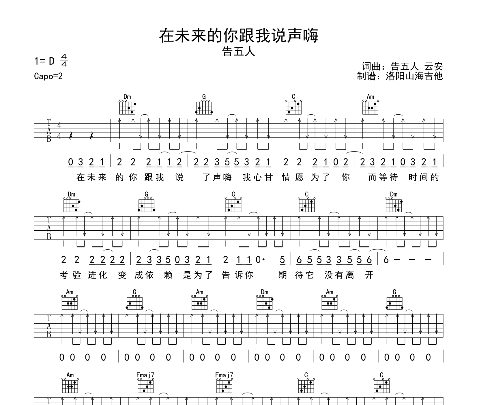 在未来的你跟我说声嗨吉他谱预览图