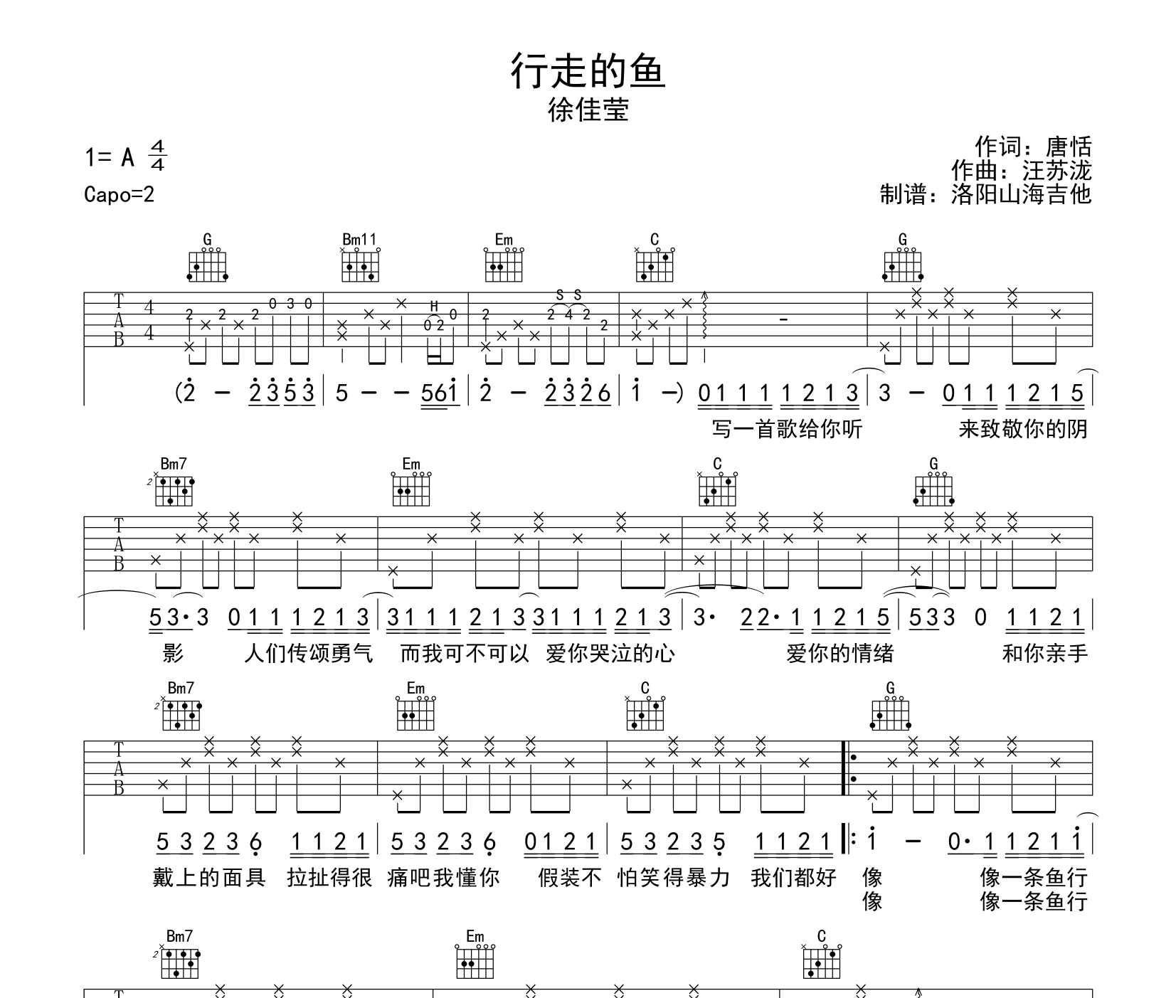 行走的鱼吉他谱预览图