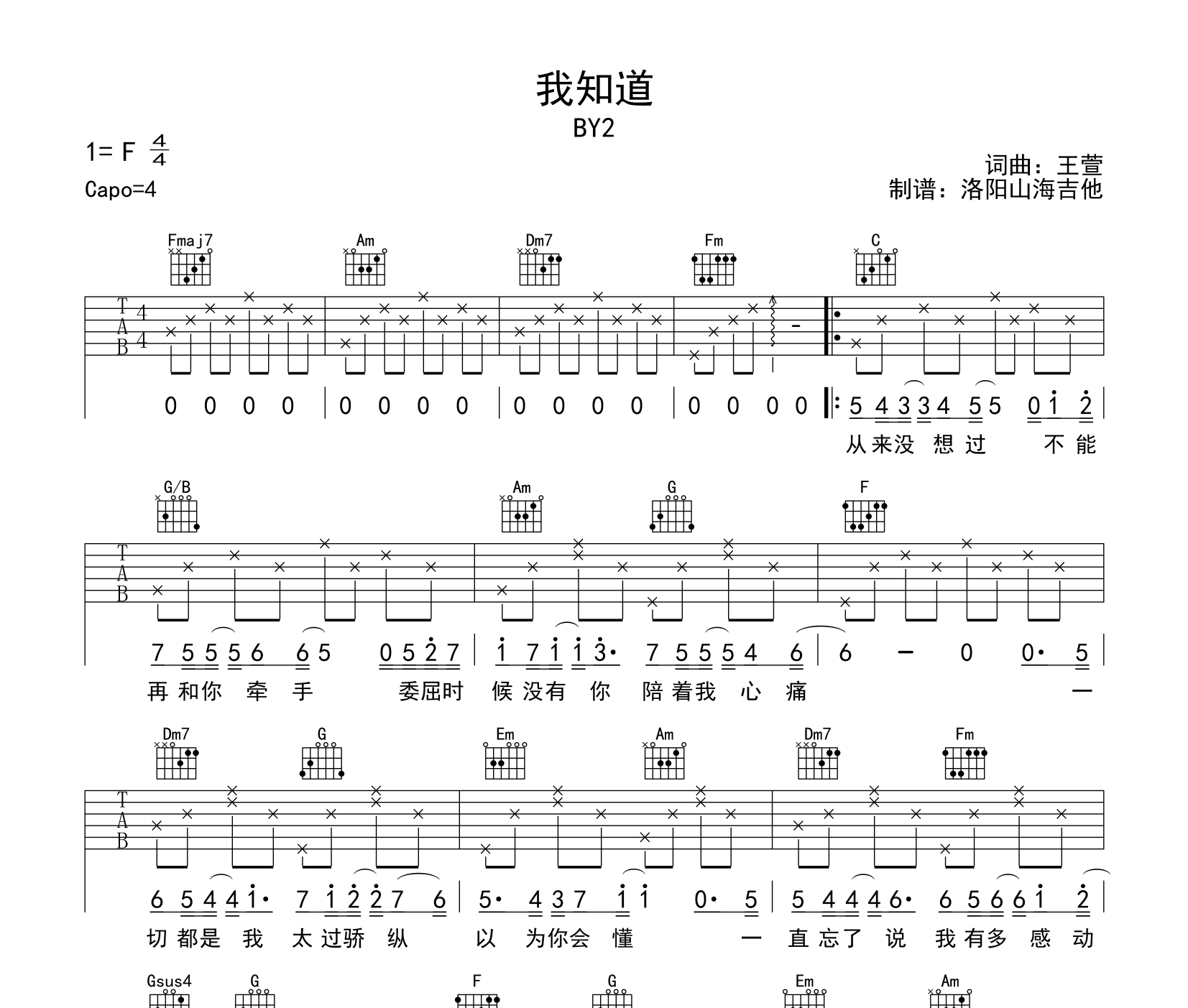 我知道吉他谱预览图