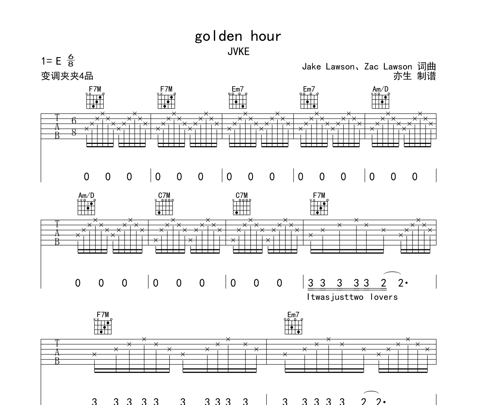 Golden hour吉他谱预览图