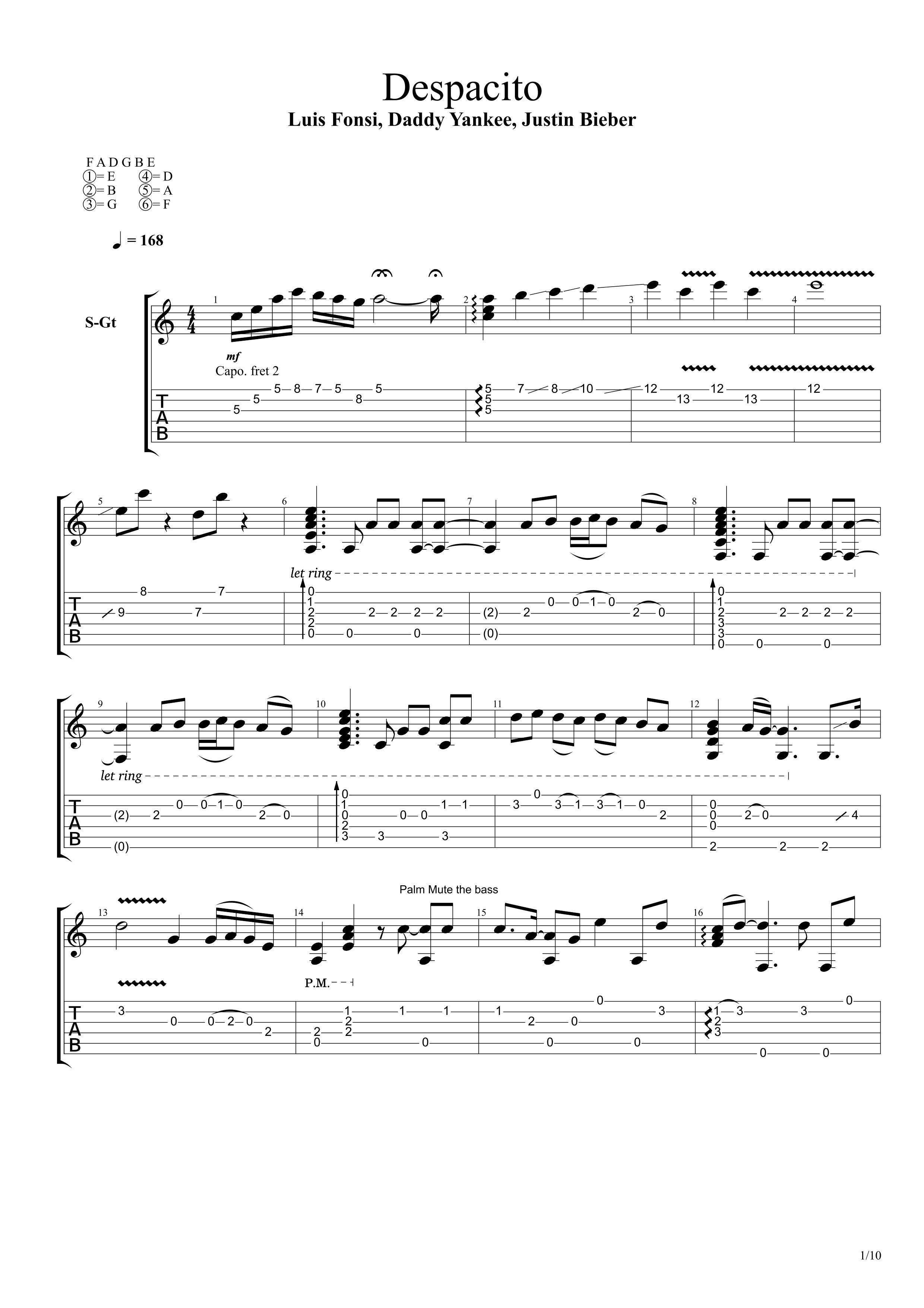 Despacito (guitarra) - Sheet music for Classical Guitar