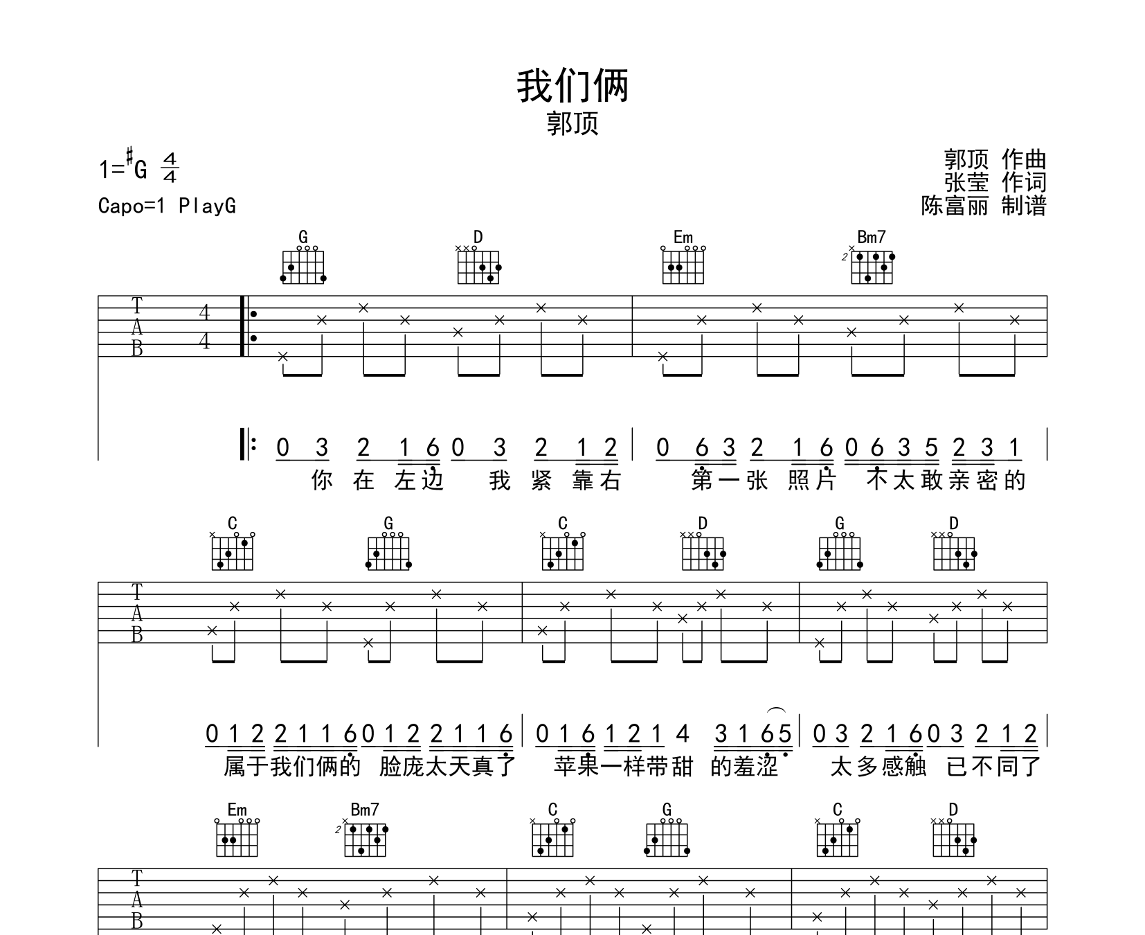 贝多芬 欢乐颂吉他谱 C调超级简单版指弹谱_音伴