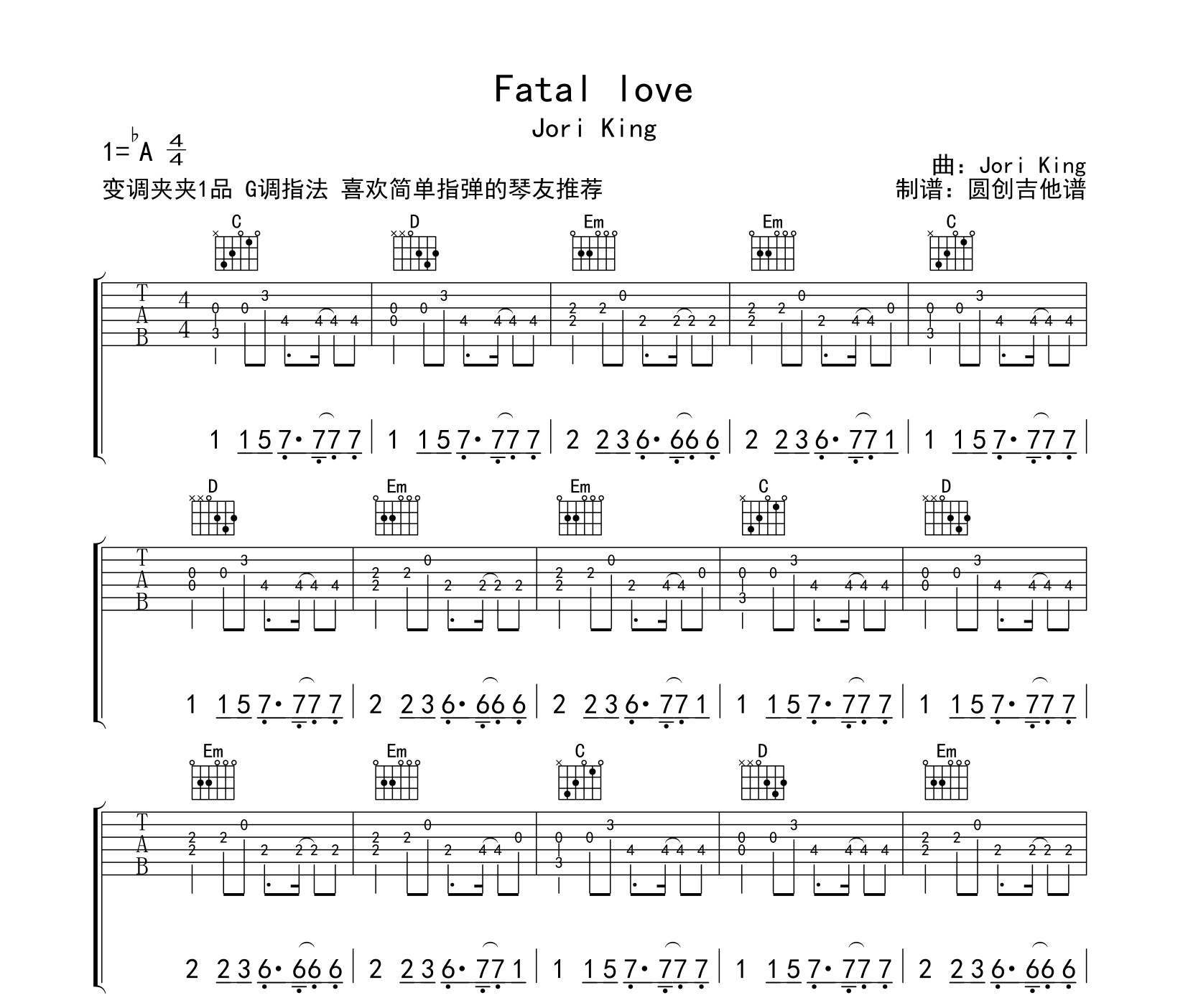 Fatal love吉他谱预览图