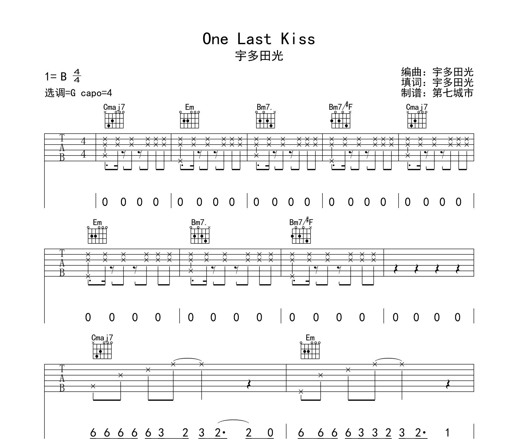 One last kiss吉他谱预览图