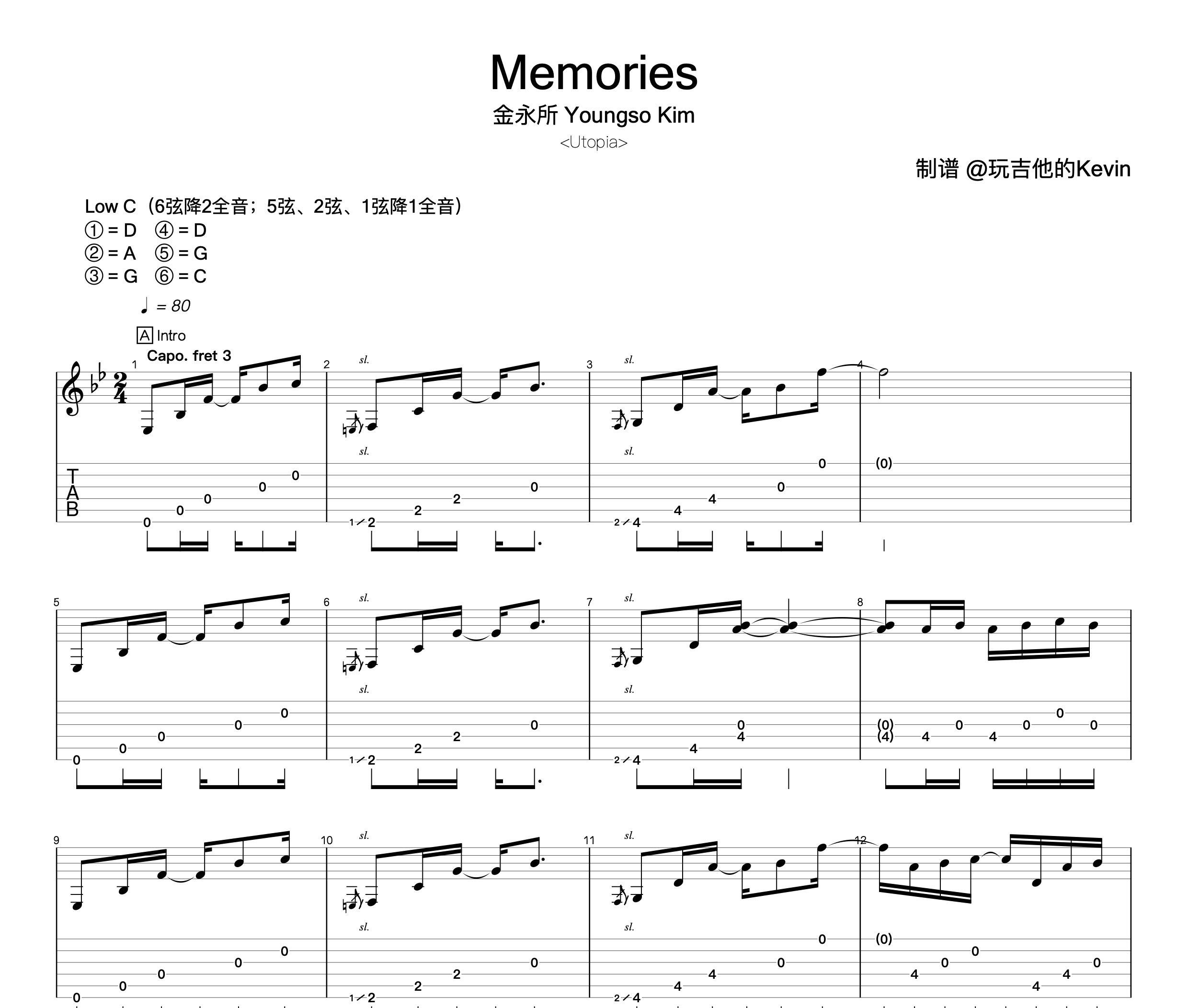 Memories吉他谱预览图