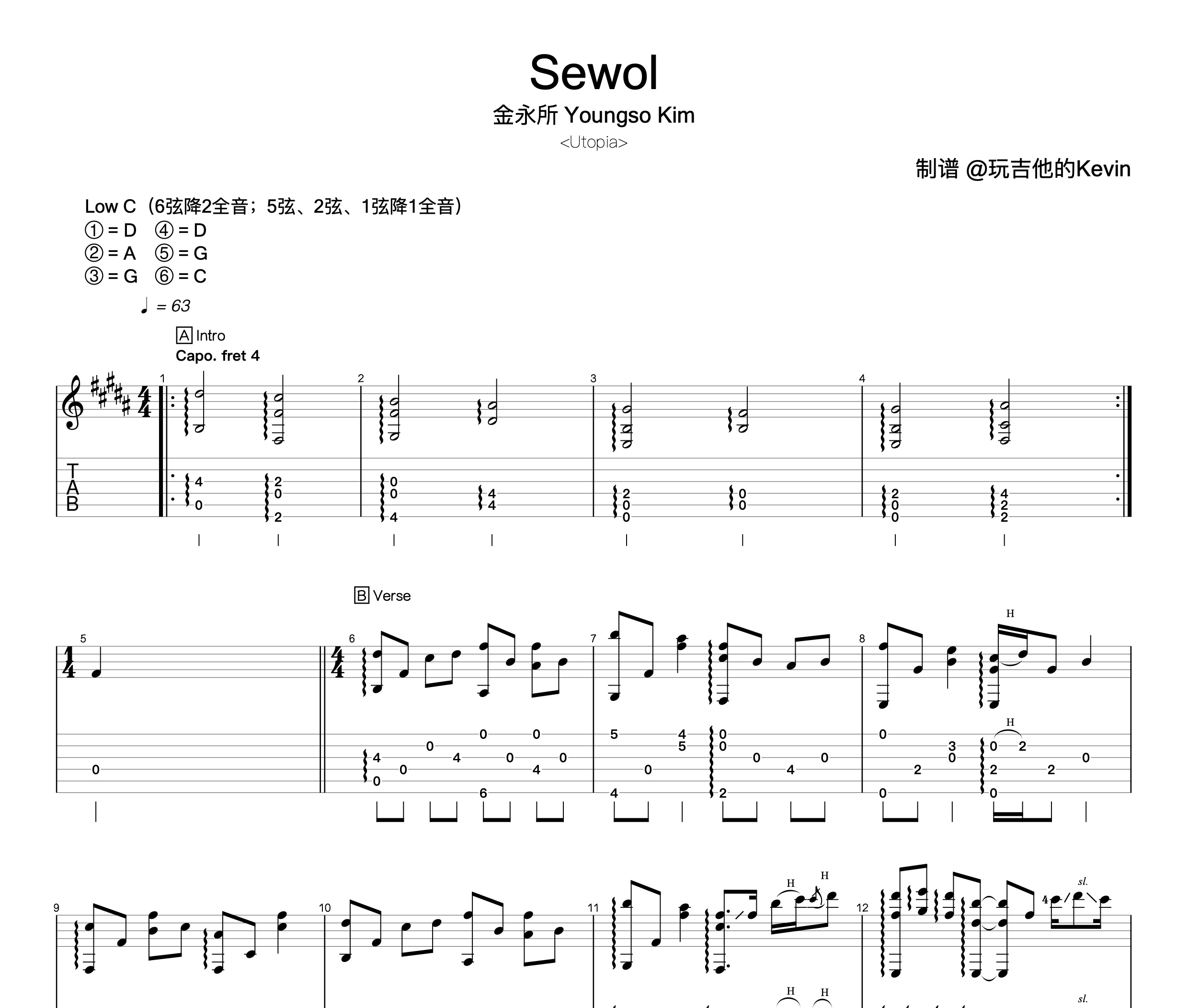 Sewol吉他谱预览图